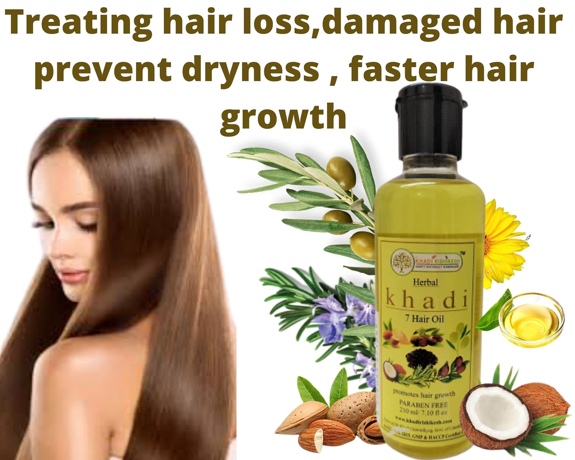 Khadi Rishikesh Herbal 7 Oils Hair Treatment - 210ml | Natural Hair Growth Oil for Strong, Long & Healthy Hair | Controls Hair Fall with Argan Oil & Olive Oil | SLS & Paraben Free | Unisex Hair Care for Daily Nourishment & Scalp Massage