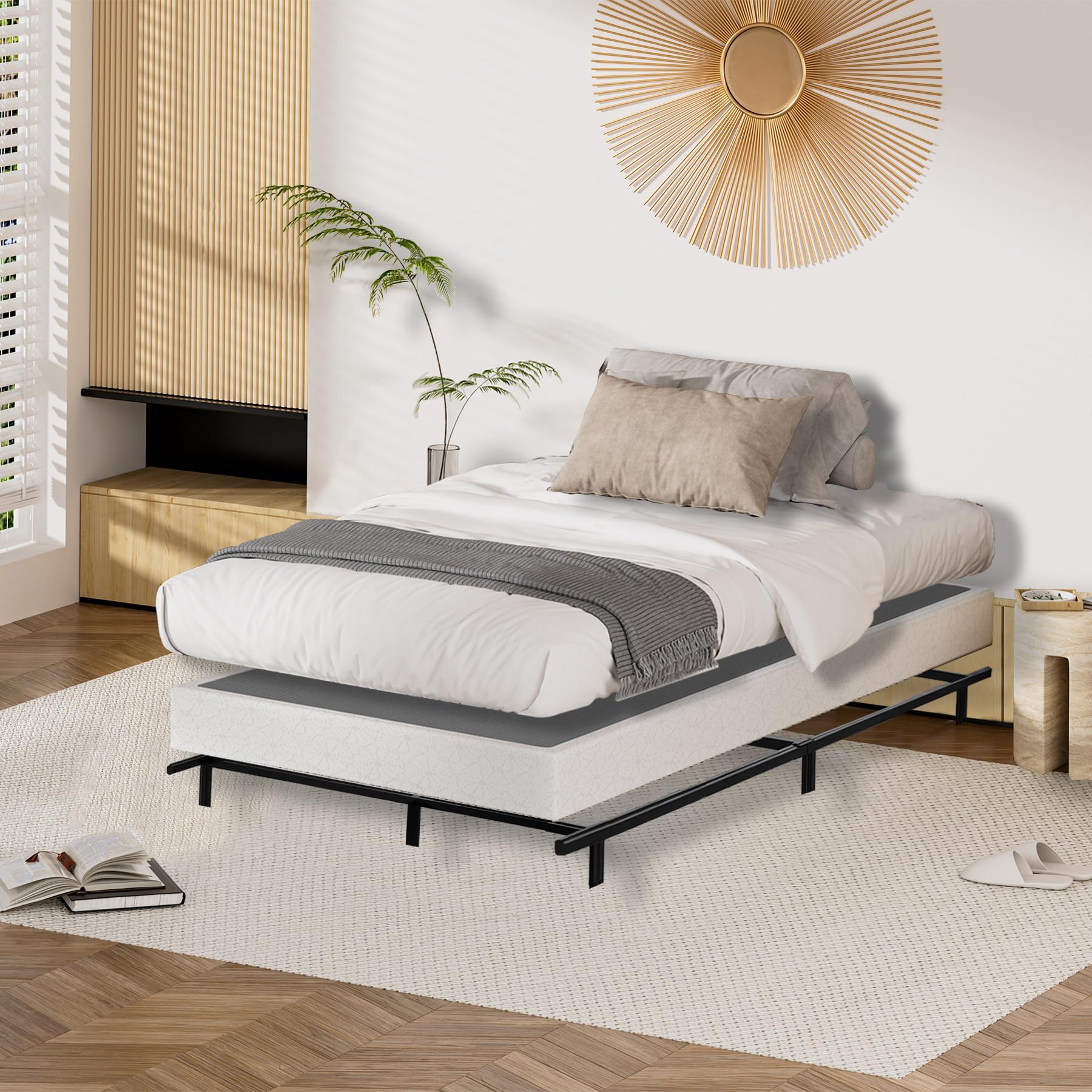 5 Inch Low Profile Twin Box Spring with Cover - Metal Bed Base for Twin Bed Frames | Extra Thick, Non-Slip & Easy Clean | Perfect for Small Spaces, Dorms & Guest Rooms