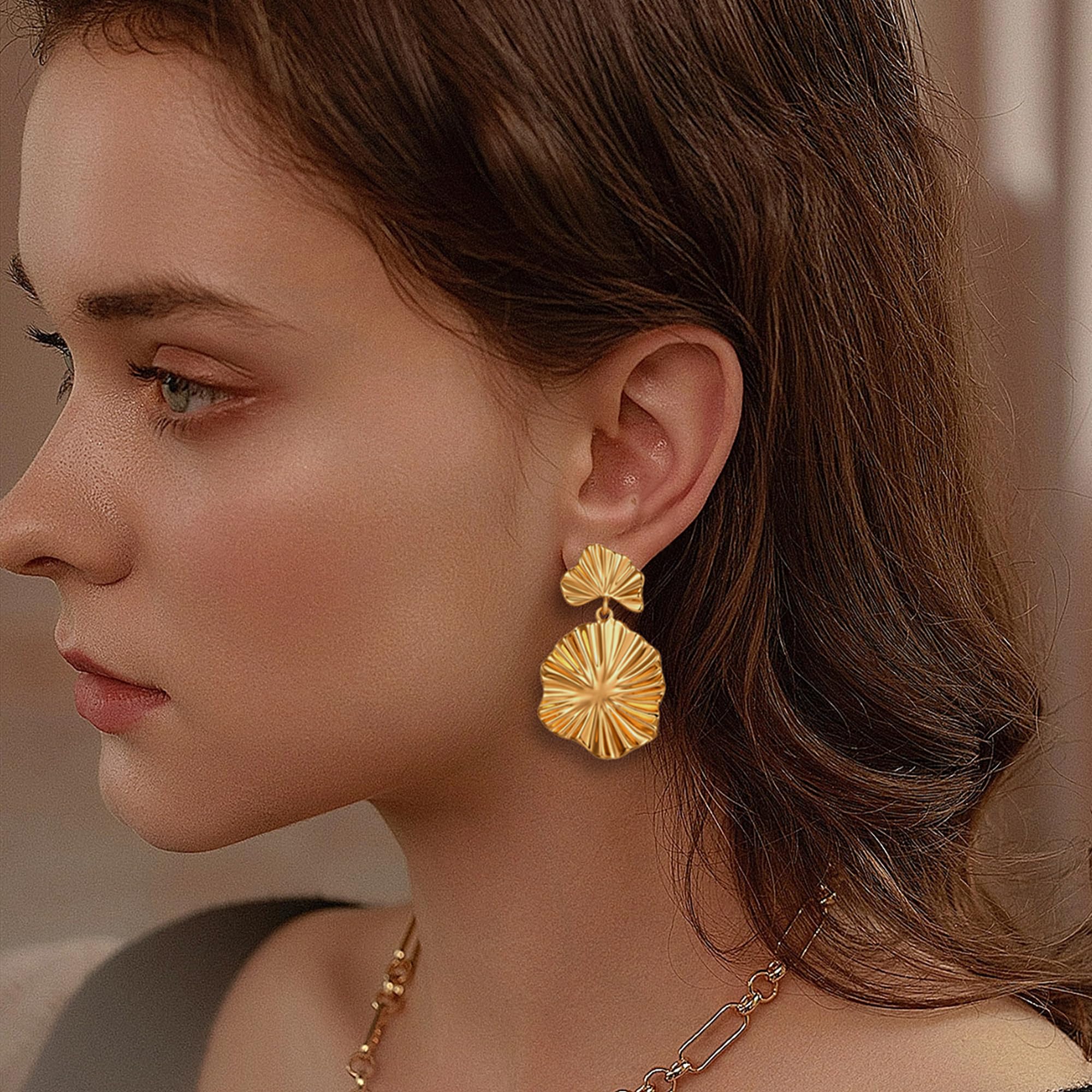 Gold Leaf Dangle Earrings for Women - Silver Two-Tone Fashion Jewelry | Elegant Statement Earrings for Parties, Weddings & Everyday Wear