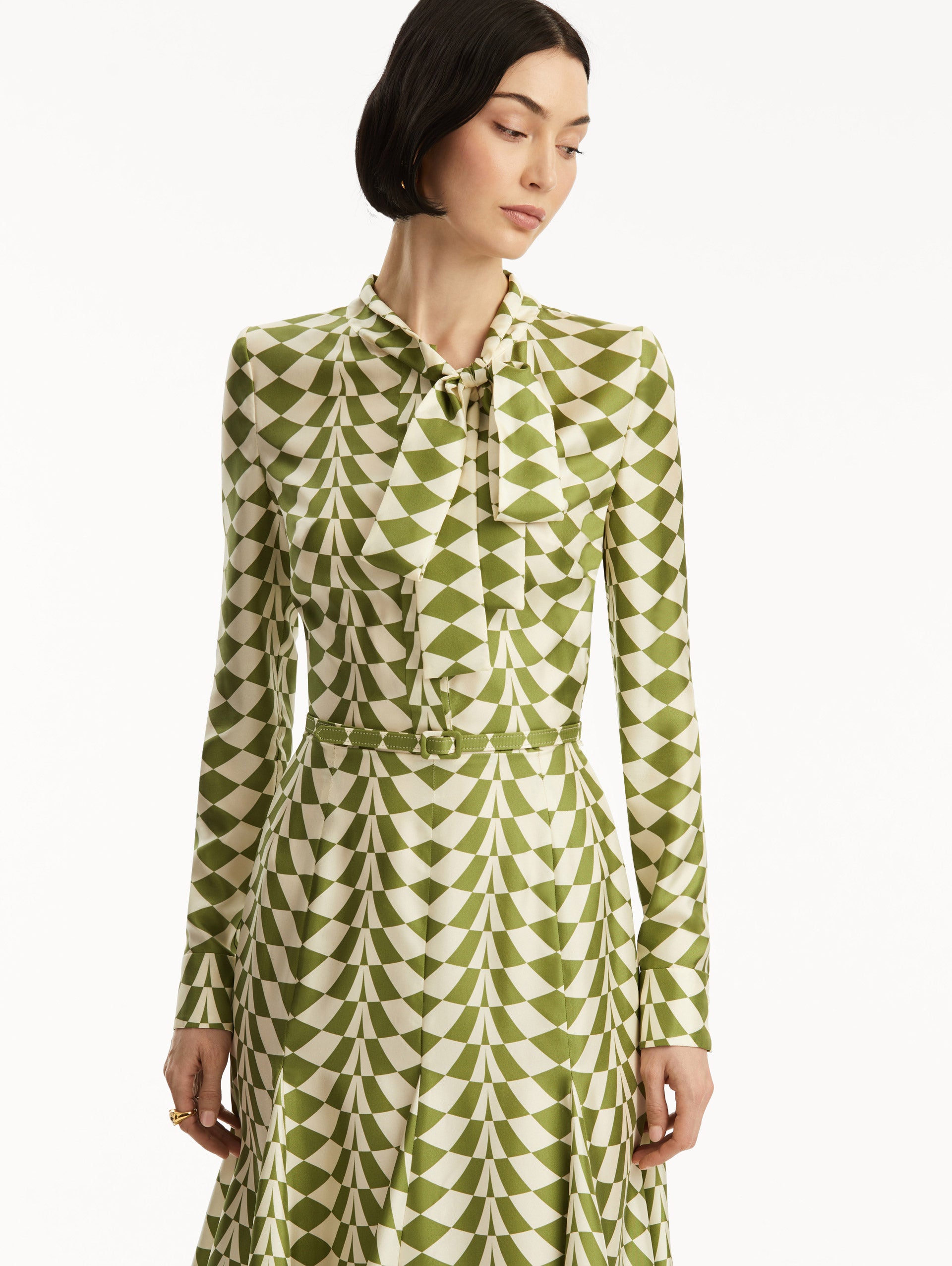 Elegant Geo Silk Twill Shirt Dress for Women | Flowy Summer Casual & Office Wear | Perfect for Work, Date Night & Vacation Outfits