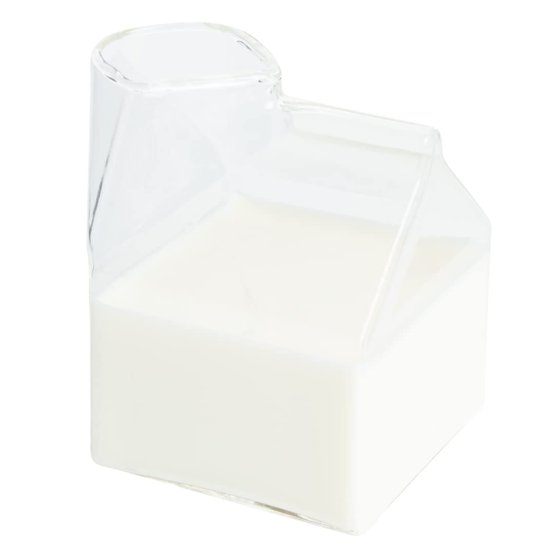 **12oz Reusable Glass Milk Carton - Durable Clear Glass Creamer for Milk, Juice & Coffee | Dishwasher Safe | Perfect for Home, Restaurant & Cafe Use**