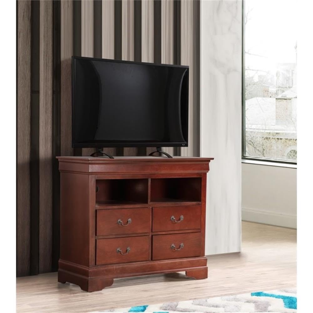Glory Furniture Louis Phillipe TV Stand - Cherry Wood Entertainment Center for Living Room, Bedroom & Home Theater