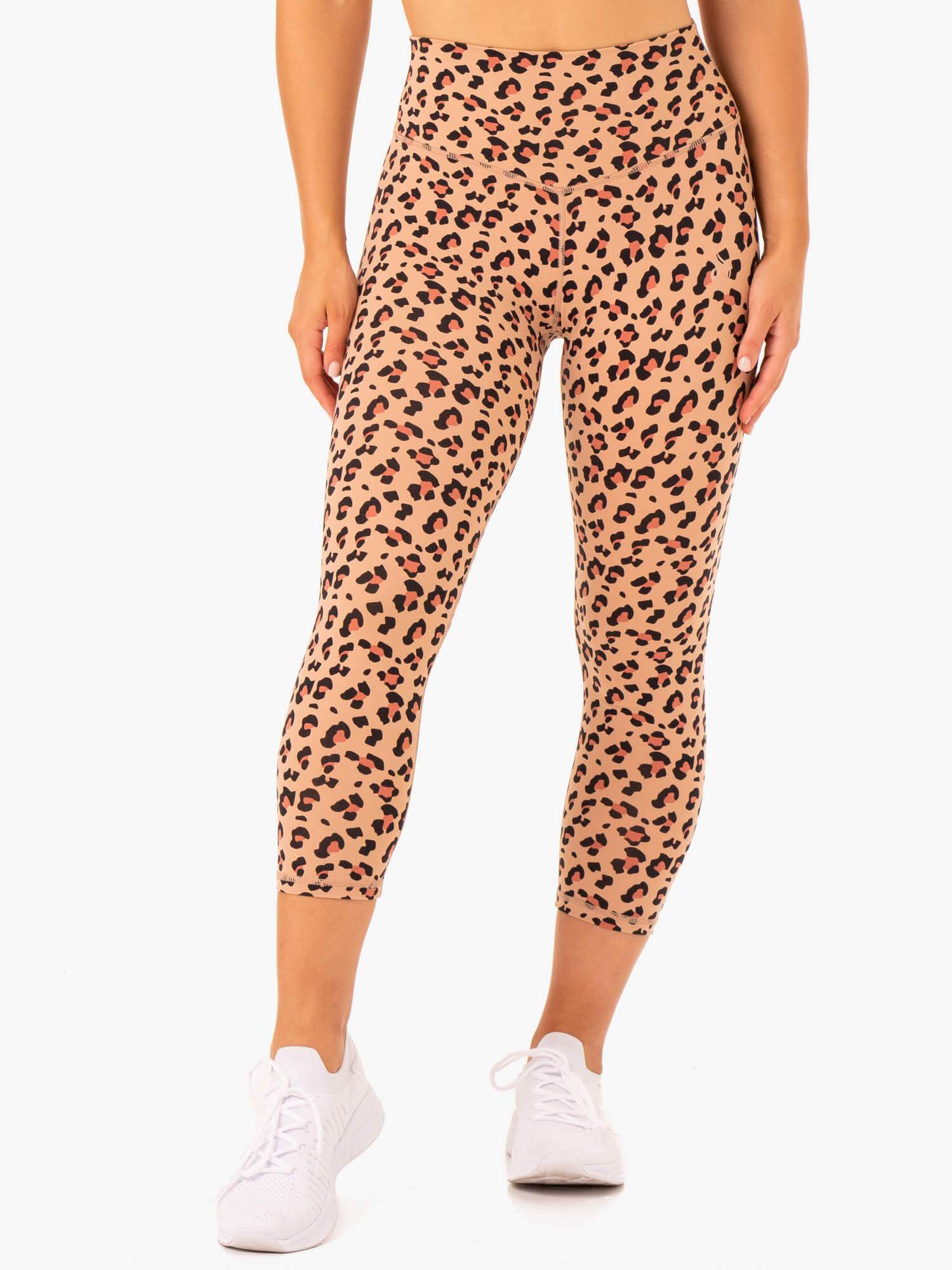 Hybrid 7/8 Leggings - Tan Leopard Print Yoga Pants for Women | High Waisted Workout Leggings for Running, Gym & Lounge