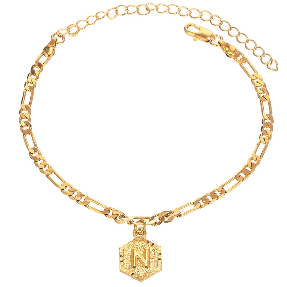 18K Gold & Silver Figaro Cuban Link Ankle Bracelet for Women & Men - Custom Name Initial Anklet Jewelry for Teens & Adults - Perfect for Beach, Wedding & Everyday Wear