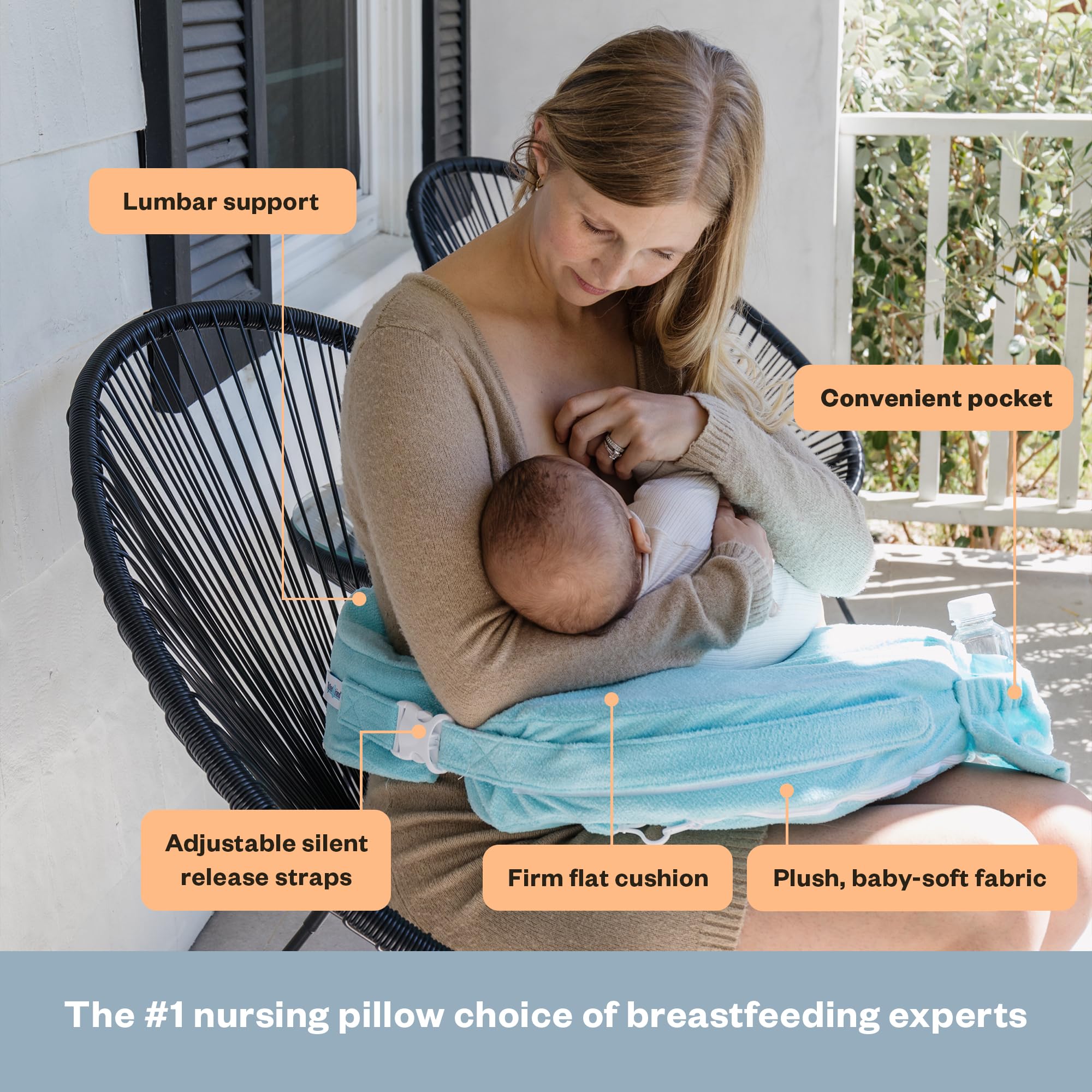 My Brest Friend Deluxe Nursing Pillow with Slipcover - Ergonomic Breastfeeding Support for Moms & Babies - Adjustable Comfort with Side Pocket - Aqua | Perfect for Nursing, Bottle Feeding & Tummy Time