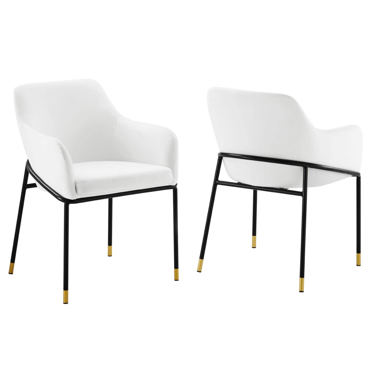 Modway Jovi Performance Velvet Dining Armchairs - Set of 2, Black & White Upholstered Chairs for Modern Dining Room & Kitchen Decor