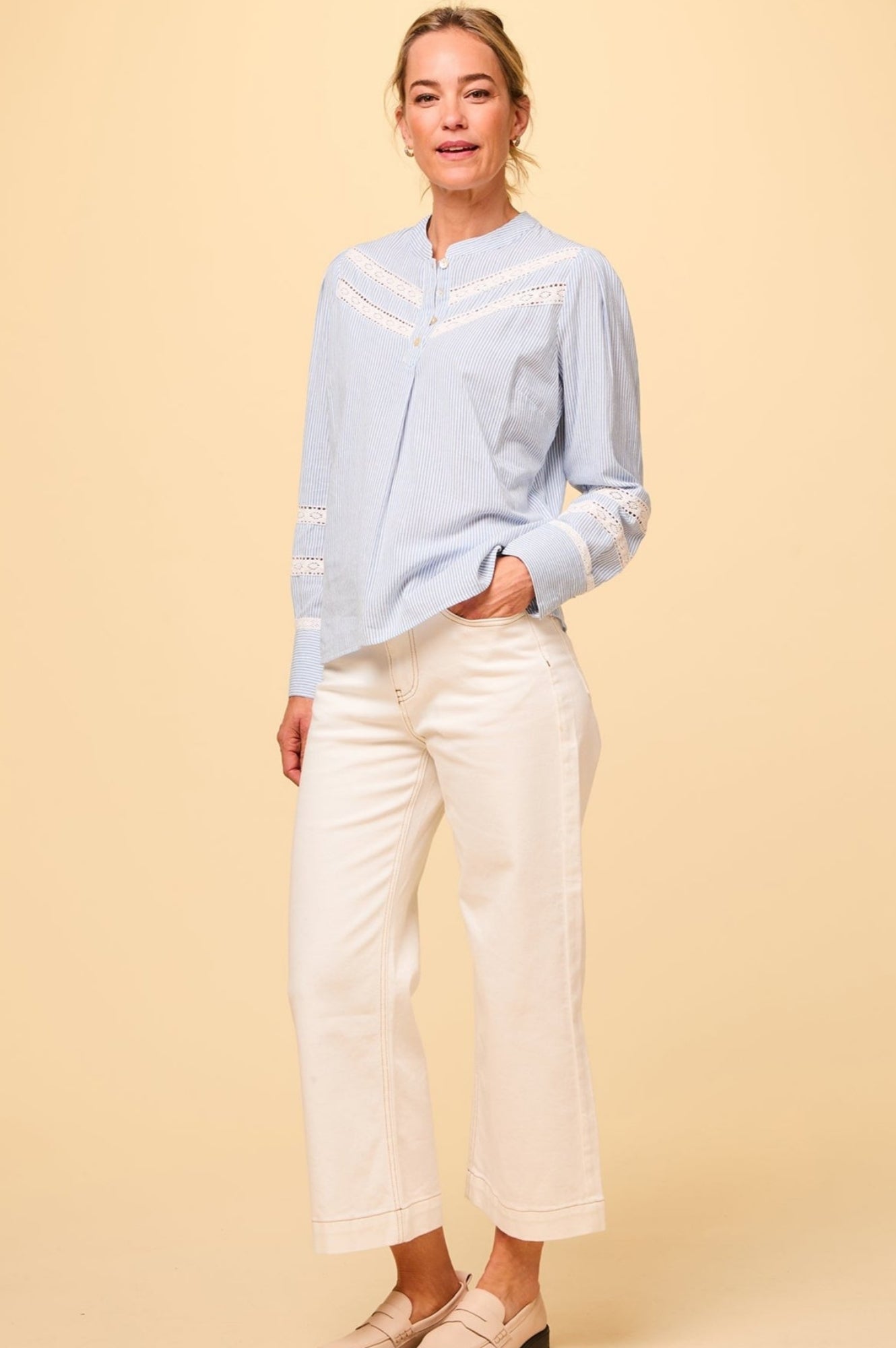 Stylish Romy Blouse for Women - White & Blue Floral Print Top | Perfect for Office Wear, Date Nights & Summer Outfits