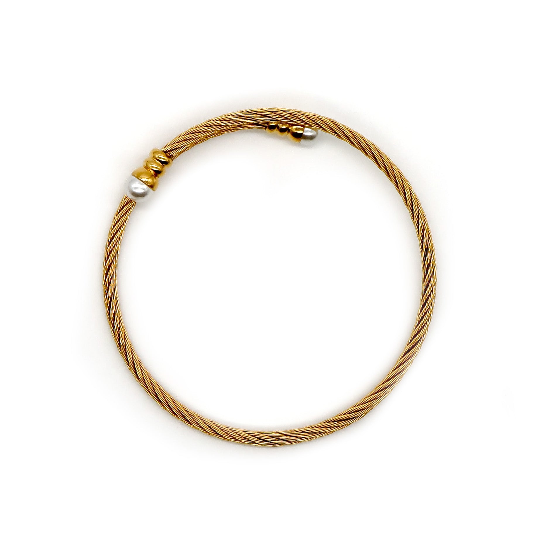 ROMALI 18K Gold Plated Twisted Cable Bracelet with Pearl Accents - Elegant Two-Tone Jewelry for Women, Perfect for Parties, Weddings & Everyday Wear