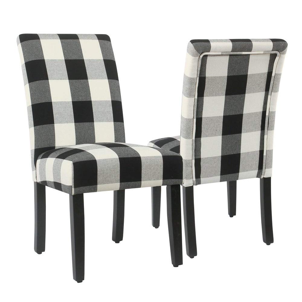 Black Plaid Dining Chairs Set of 2 - Mid Century Modern Upholstered Kitchen Chairs - Perfect for Dining Room, Breakfast Nook & Small Space Decor