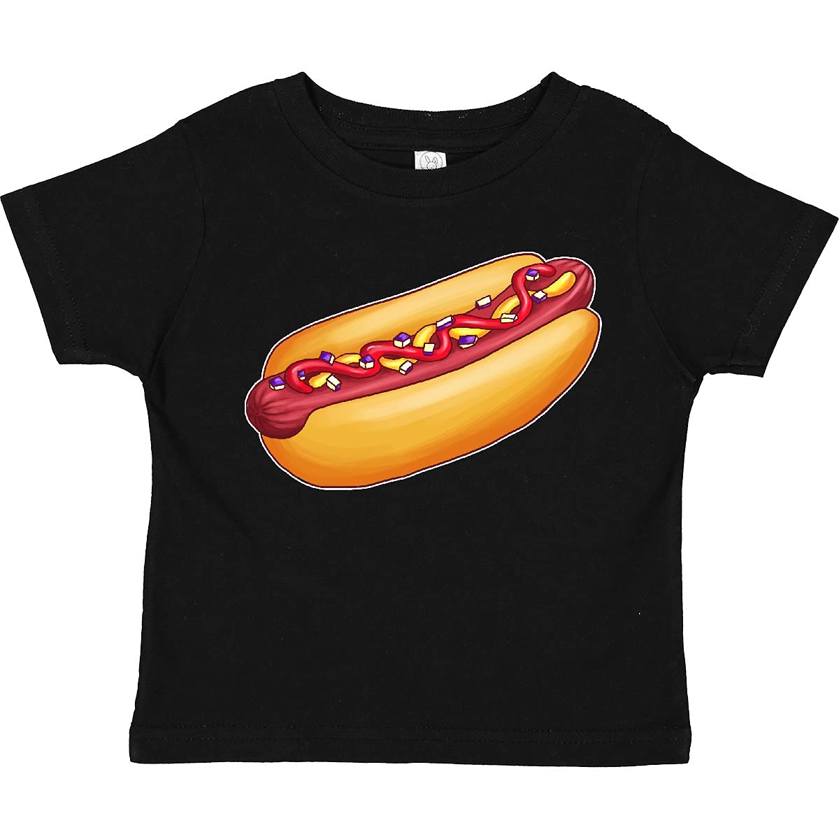 Inktastic Hot Dog Illustration Toddler T-Shirt with Mustard, Onions & Ketchup - Cute Graphic Tee for Kids, Boys & Girls - Perfect for Playdates, Birthday Parties & Summer Outfits