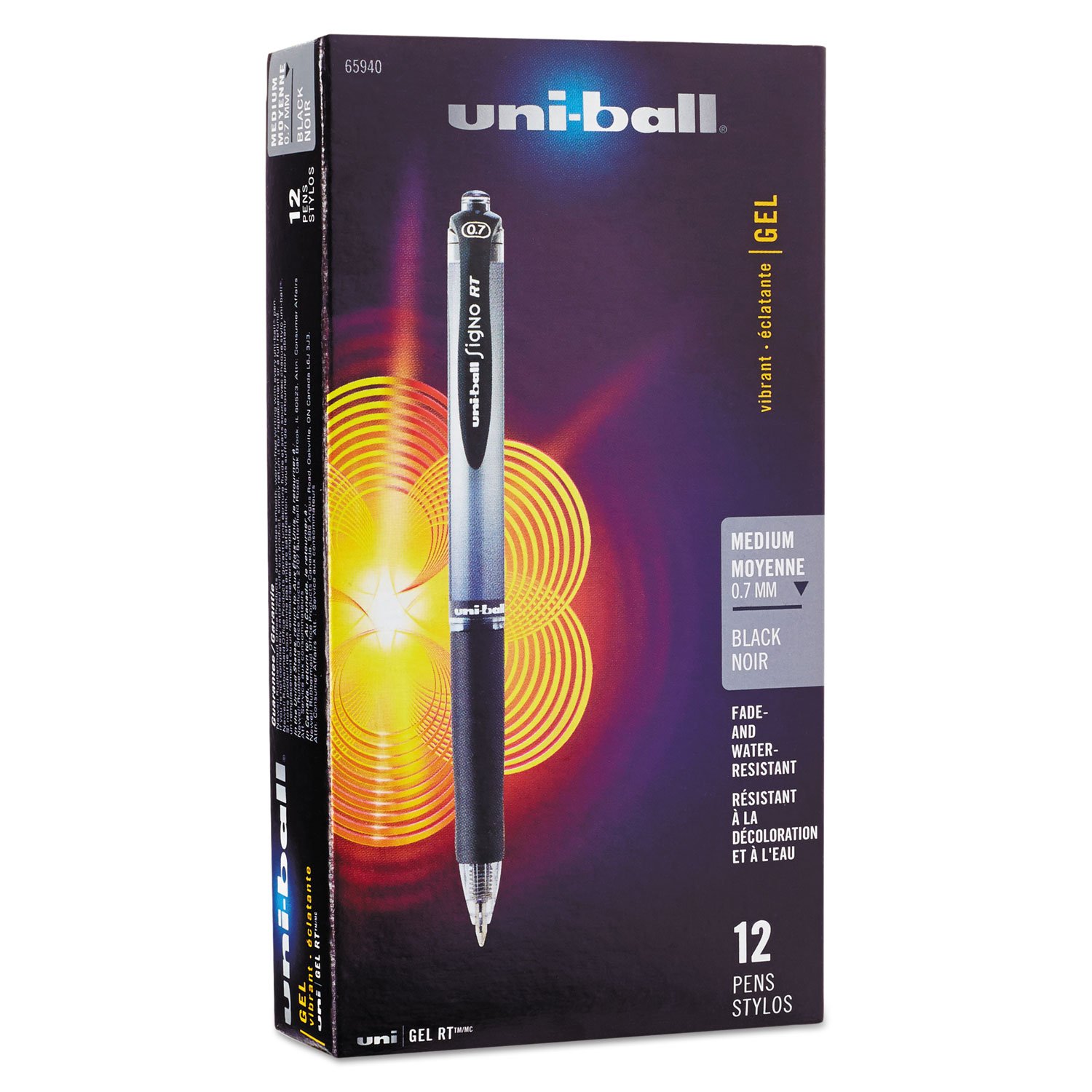 Uni-ball Signo Gel RT Retractable Roller Ball Pens - 12 Pack, Medium Point (0.7mm), Smooth Writing Gel Ink Pens for Office, School, Note Taking & Journaling