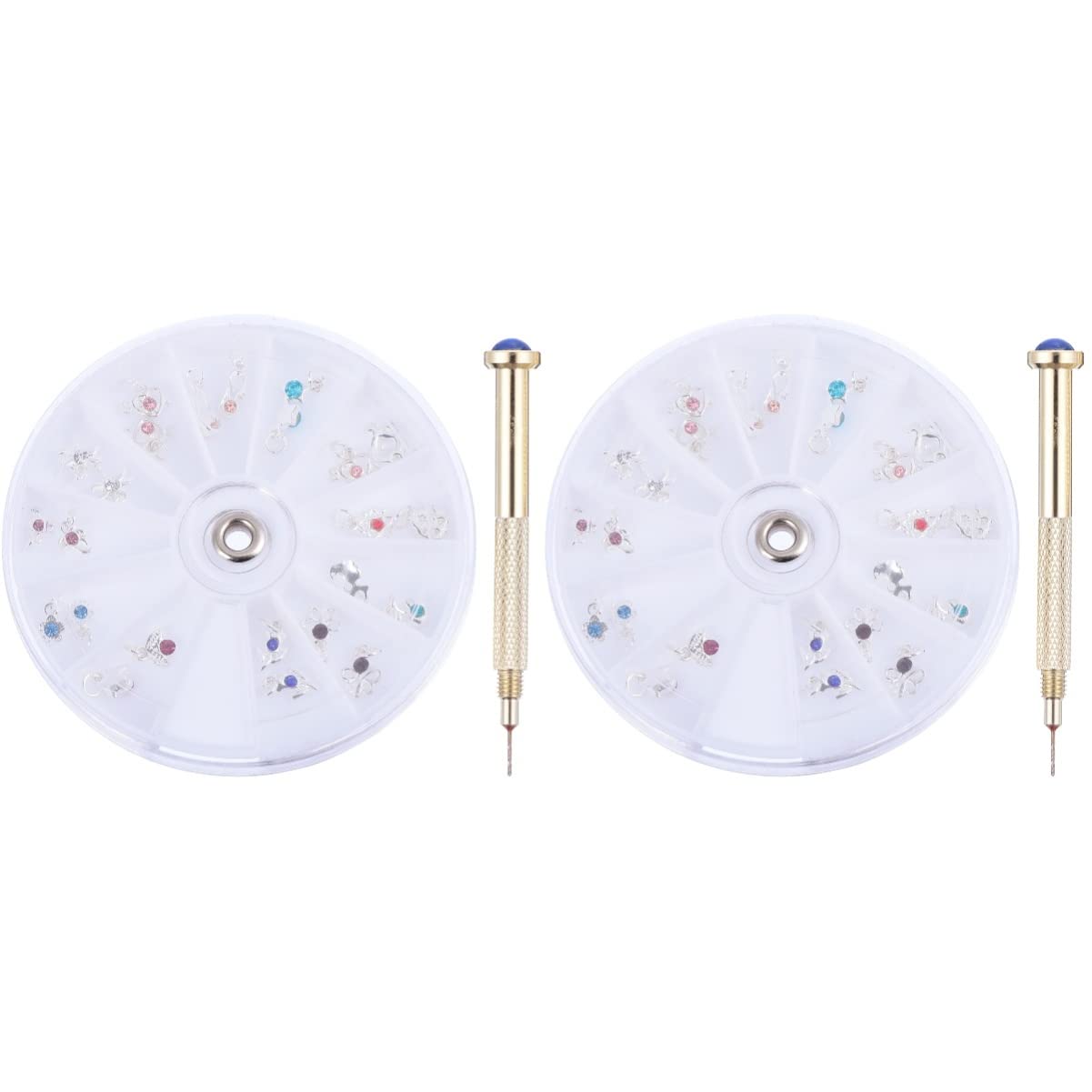 Beaupretty 24Pcs Nail Art Charms Set - 2 Pack Dangle Pendants with Hand Drill for DIY Nail Jewelry | Perfect for Salon, Home Manicure & Party Nail Decorations