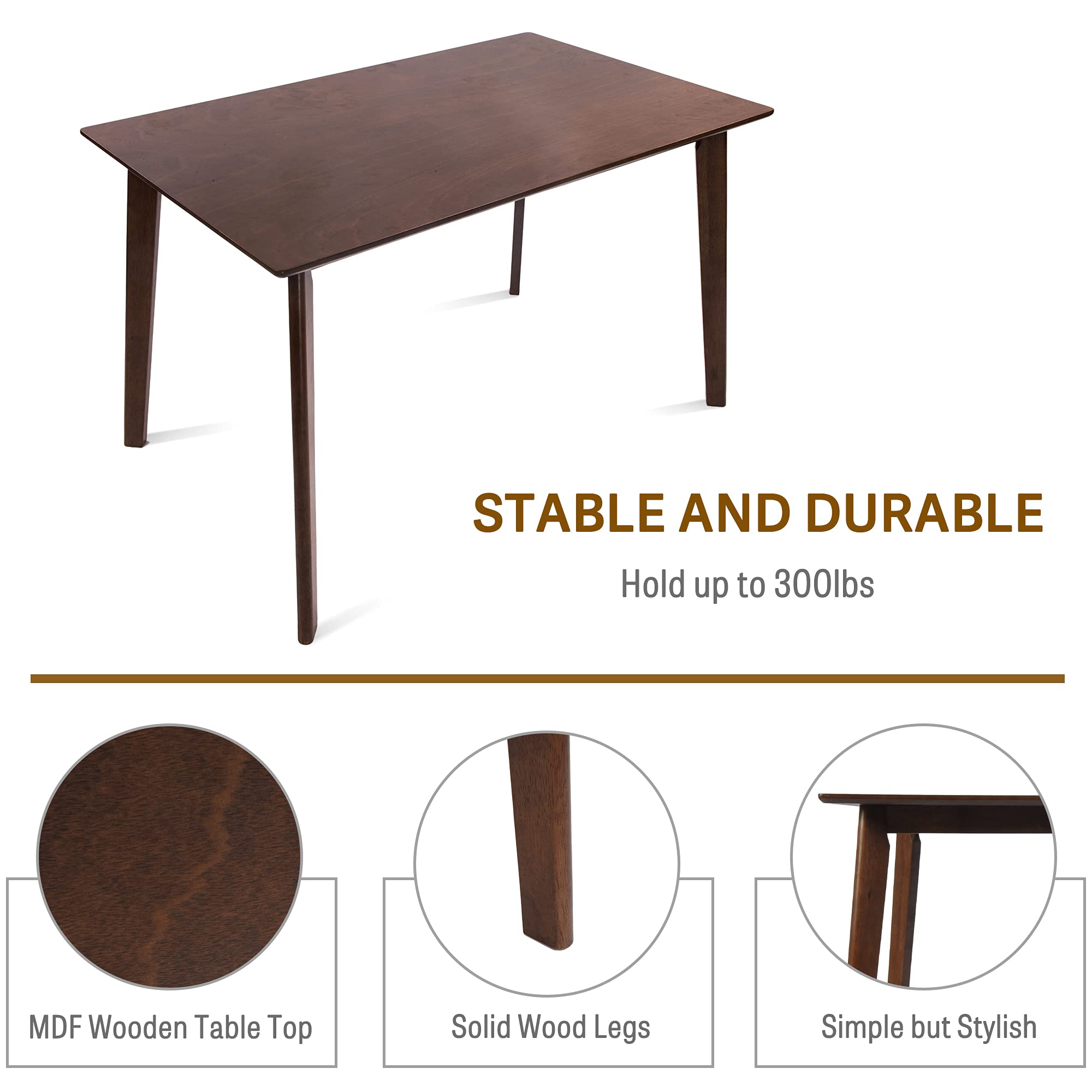 Mid Century Modern Dining Table - 47 Inch Small Kitchen Table for 4 with Wood Legs, Farmhouse Style in Walnut/Brown - Perfect for Living Room, Home, Apartment & Kitchen Dining Spaces
