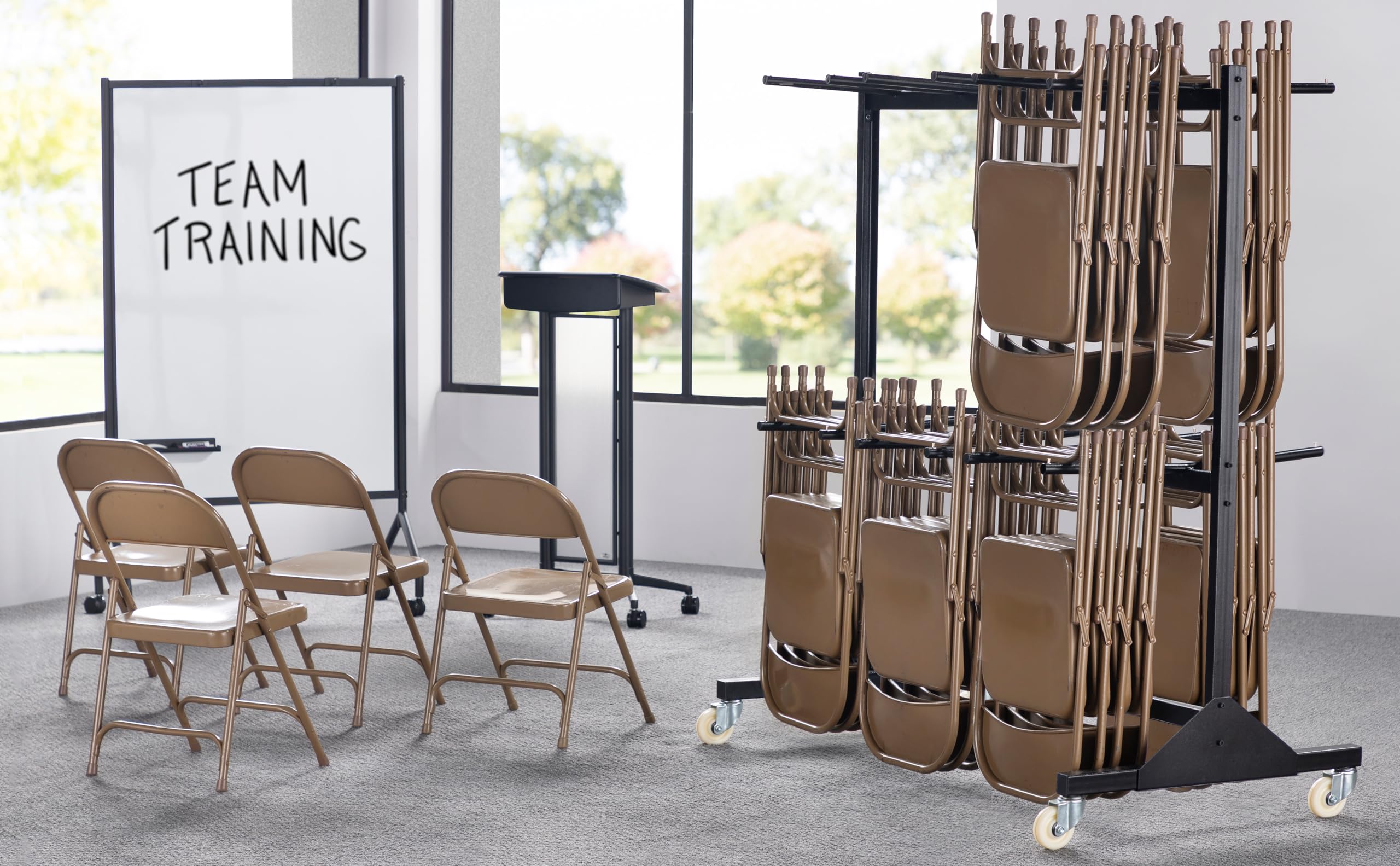 Safco 2 Tier Heavy Duty Folding Chair Cart - Commercial Grade Steel Storage Cart with Powder Coated Finish, Holds 84 Chairs, Black - Perfect for Event Venues, Banquet Halls & School Storage