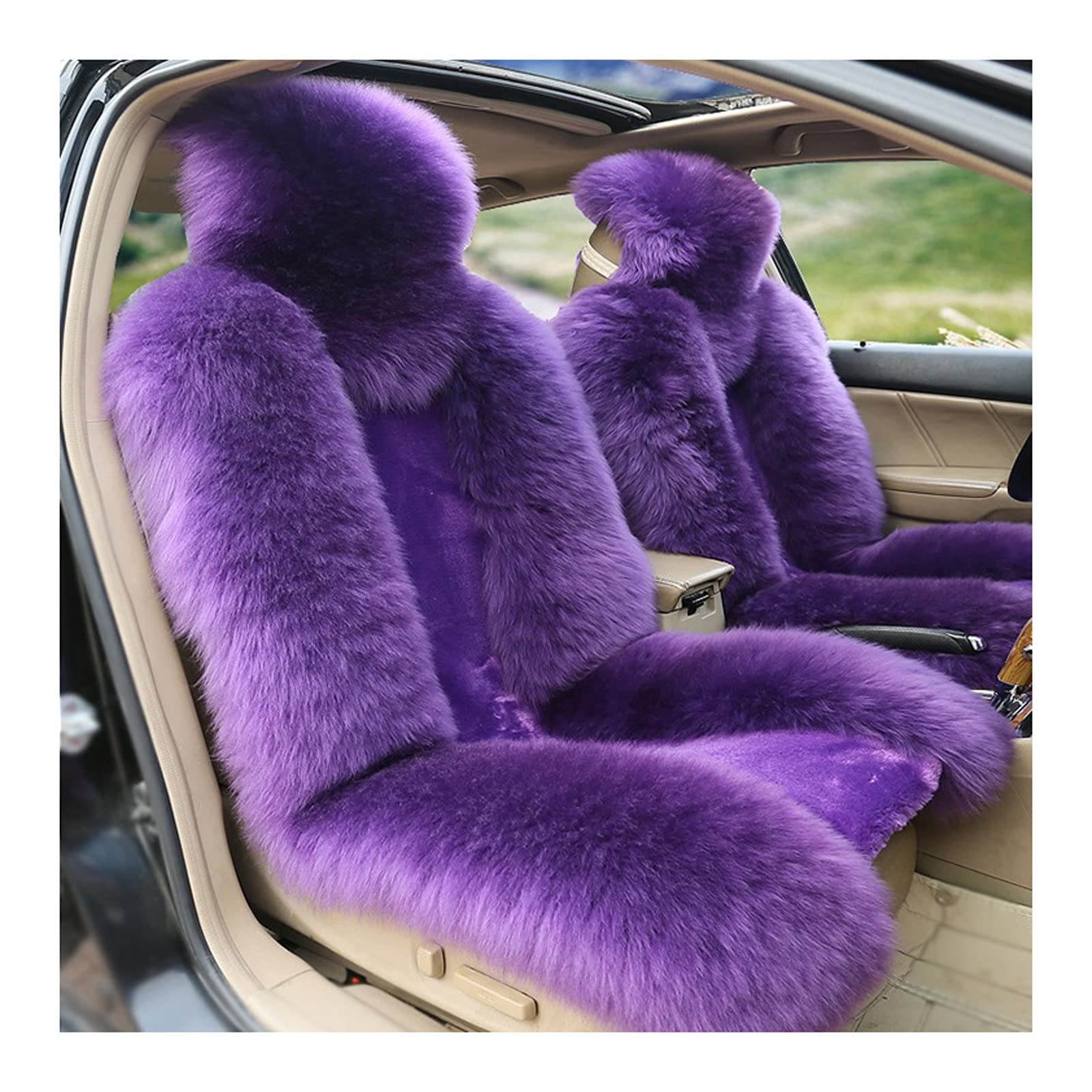 Premium MEINAISEN Winter Sheepskin Auto Seat Covers - Luxury Warm Wool Car Seat Protectors for Front & Back Seats - Universal Fit for Cars, Trucks, SUVs & Vans (5-Piece Set, Purple) - Perfect for Cold Weather Commuting & Road Trips