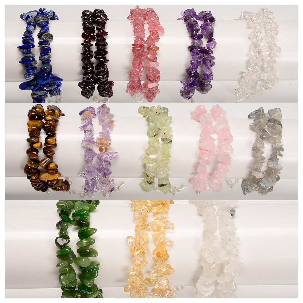 01 Mixed Gemstone Chips Bracelet with Silver Plated Clasp - 5mm & 8mm Beads - Adjustable 7