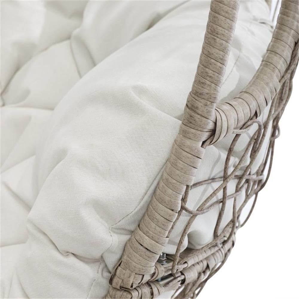 Light Beige Coastal Wicker Rattan Outdoor Hanging Egg Chair - Perfect for Patio, Garden, Poolside & Backyard Relaxation