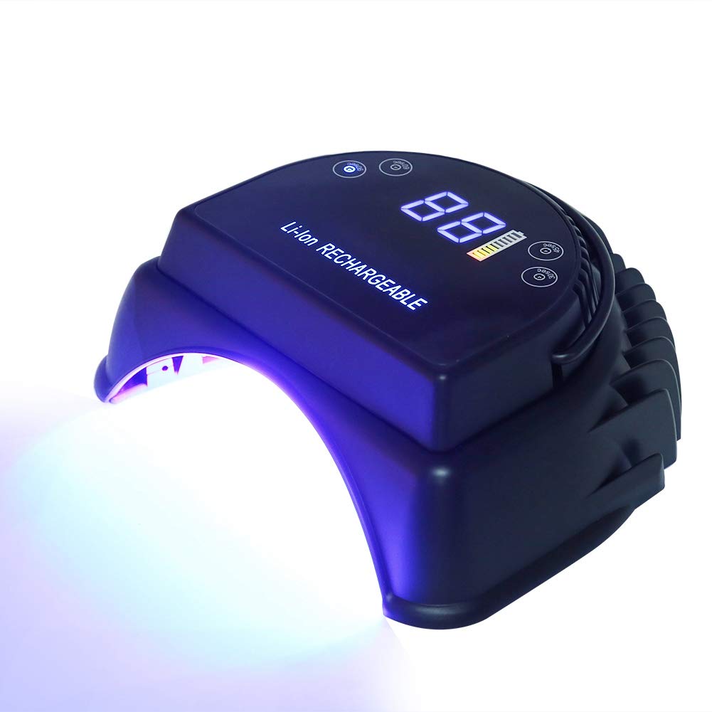 64W LED Nail Dryer Lamp with Auto Timer & Sensor - 30s/45s/60s/90s Settings for UV Gel Polish Curing - Rechargeable Manicure Light for Home & Salon Use (Black)