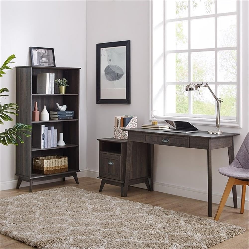 Newport Series Tall Wooden Home Office File Cabinet with Fully Extended Drawer - Side End Table - Sturdy & Stylish - Easy Assembly - Smoke Oak Wood Look - Perfect for Living Room, Bedroom & Office Organization