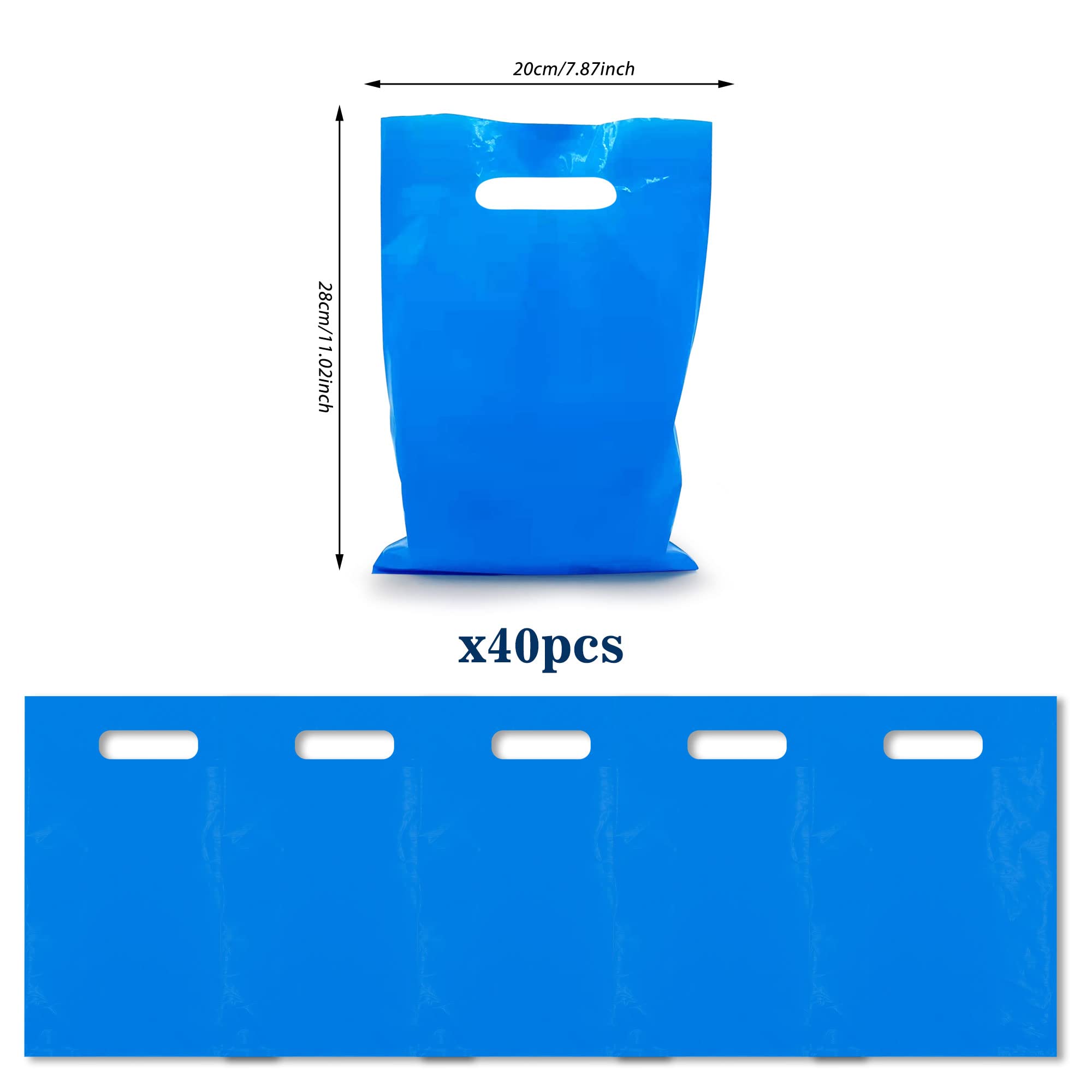 40PCS Blue Plastic Gift Bags for Candy & Party Favors - Durable Die-Cut Treat Bags for Birthday, Baby Shower & Holiday Celebrations - Perfect for Halloween, Christmas & Wedding Favors