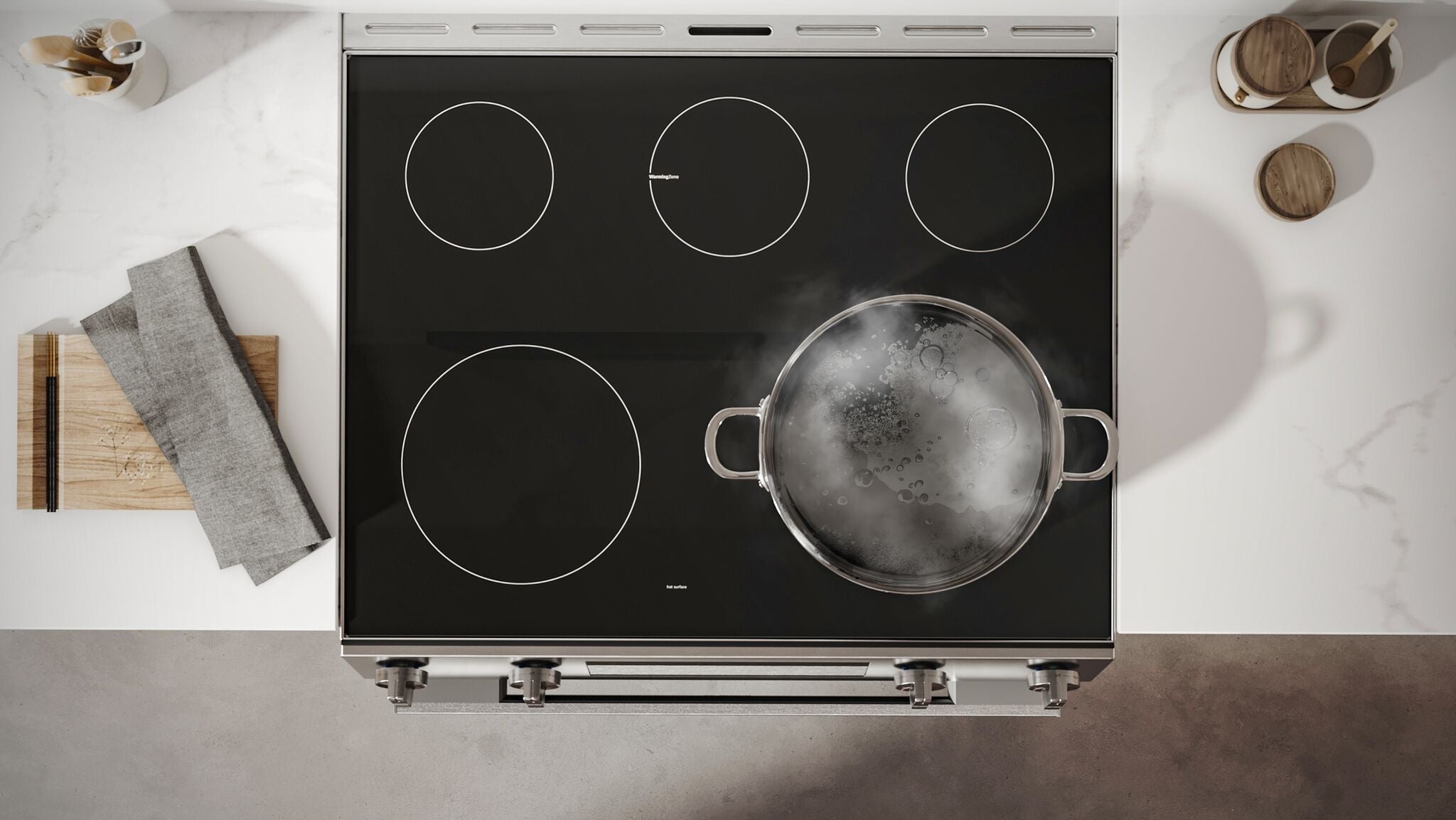 Bosch HEF1050MC 30-Inch Slide-In Electric Range - 5.8 Cu. Ft Stainless Steel Oven with 4 Sealed Burners - Perfect for Modern Kitchens & Home Cooking