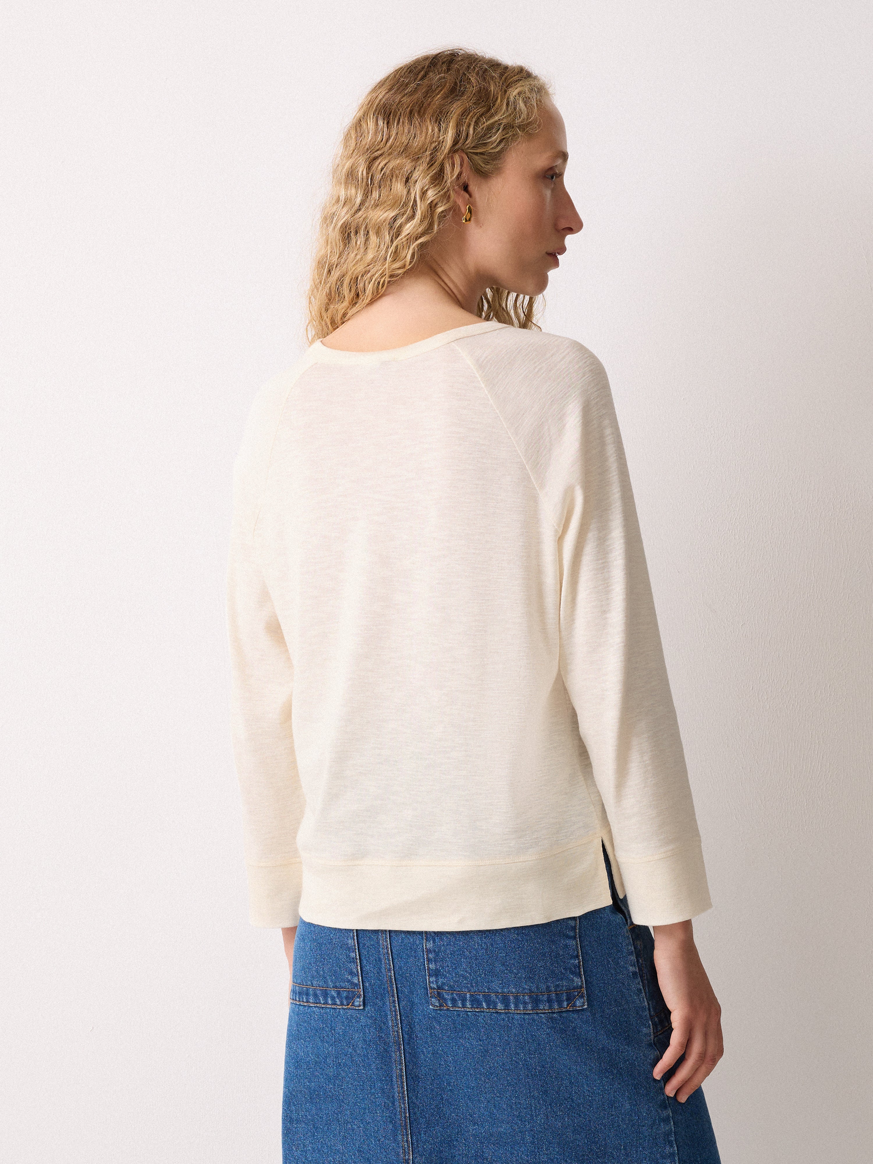 Premium Cotton Luxe Raglan Tee - Soft Cream Crewneck T-Shirt for Women | Casual Wear, Layering & Everyday Comfort