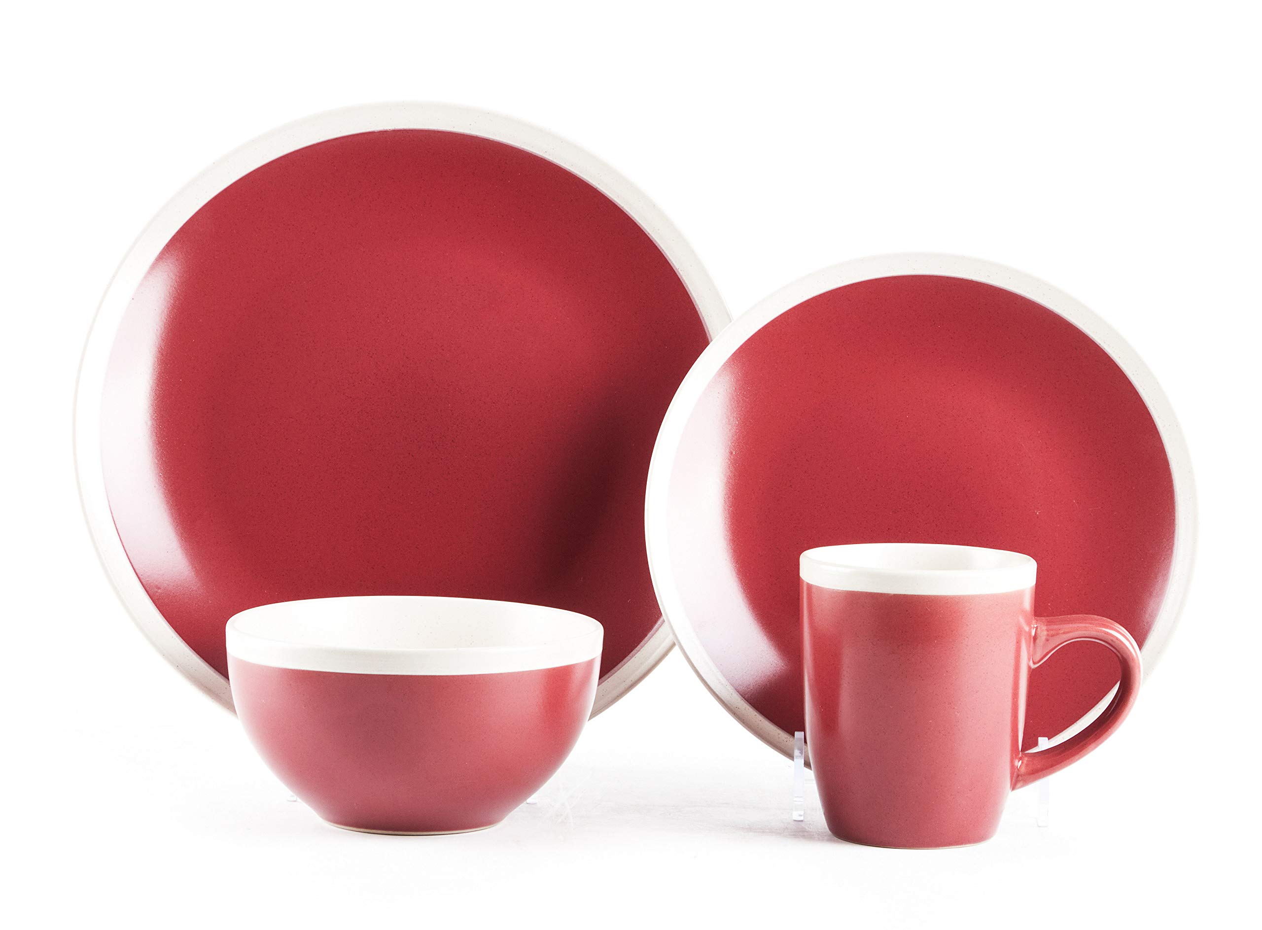 Rock Ridge Speckled Stoneware Dinnerware Set - 16 Piece Dinner Plates, Bowls & Mugs in Garnet & Ivory - Elegant Stoneware for Everyday Dining, Entertaining & Holiday Meals