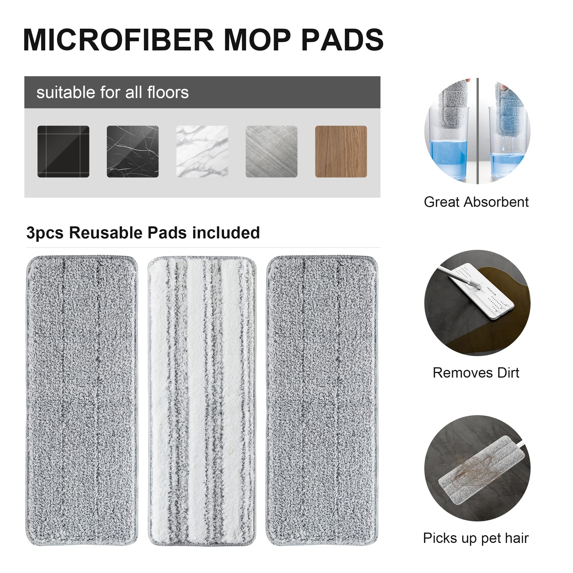 Heavy-Duty Mop and Bucket Set with Wringer | 3 Reusable Microfiber Mop Heads | Wet/Dry Floor Cleaning System for Hardwood, Tile & Laminate Floors | Ideal for Home, Kitchen & Office Cleaning - White