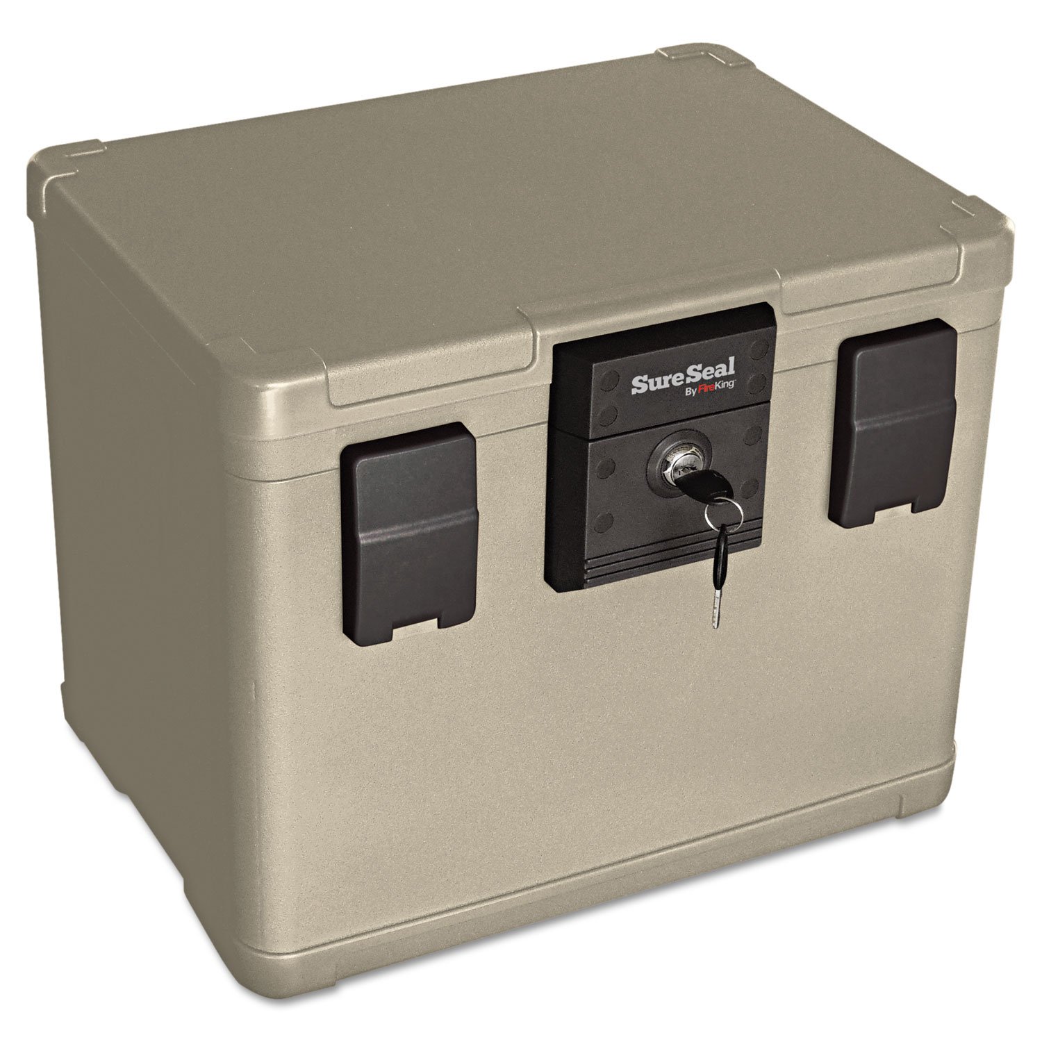 FireKing SureSeal Fireproof Safe Box with Key Lock - 1/2 Hour Fire Protection & 80 Hour Waterproof - UL Certified Home Security Safe for Documents & Valuables - Portable Safety Box for Office, Bedroom or Closet (Taupe)