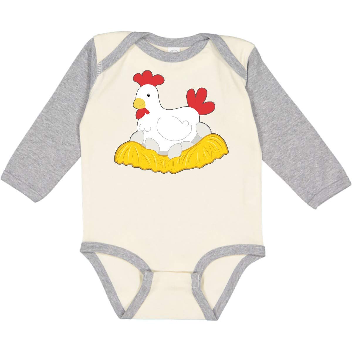Inktastic Chicken in Nest Long Sleeve Creeper - Adorable Baby Bodysuit for Boys & Girls | Perfect for Newborn Photoshoots, Family Outings & Playtime
