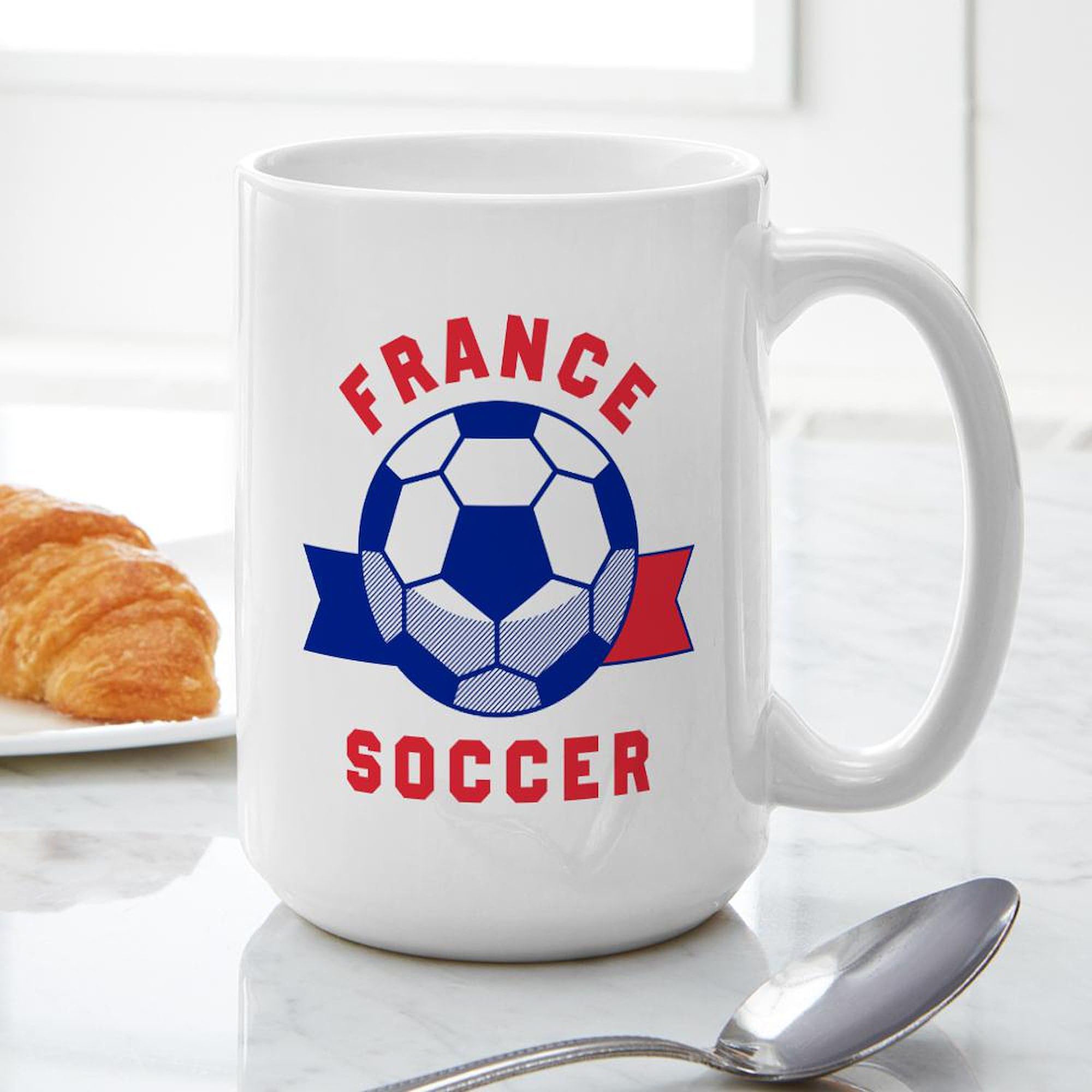 France Soccer 15 oz (444 ml) Ceramic Coffee Mug - Team Logo Design, Perfect for Home, Office & Gifts - Enjoy Your Morning Coffee, Tea or Hot Beverage in Style