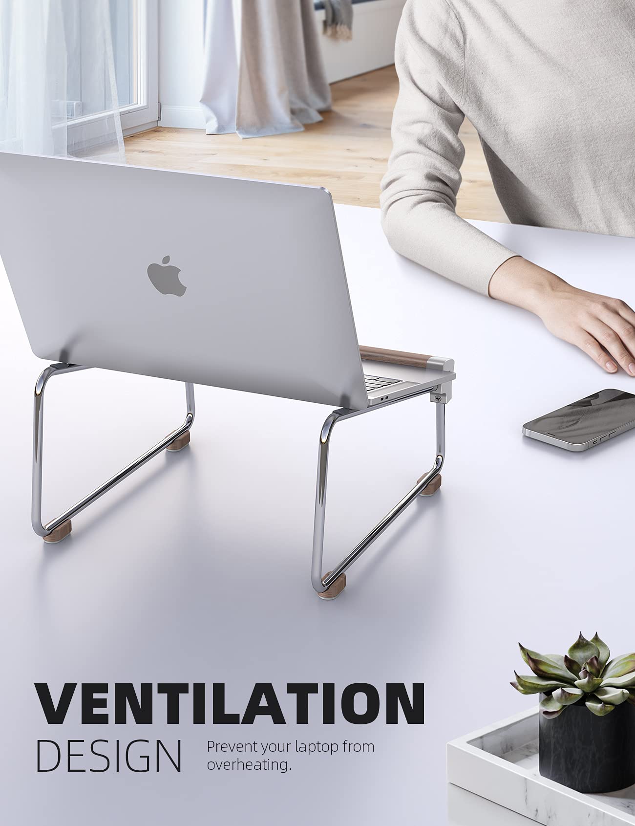 Lamicall Adjustable Gooseneck Phone Holder & Wooden Laptop Stand - Perfect for Home Office, Bed, Desk, and Hands-Free Video Calls