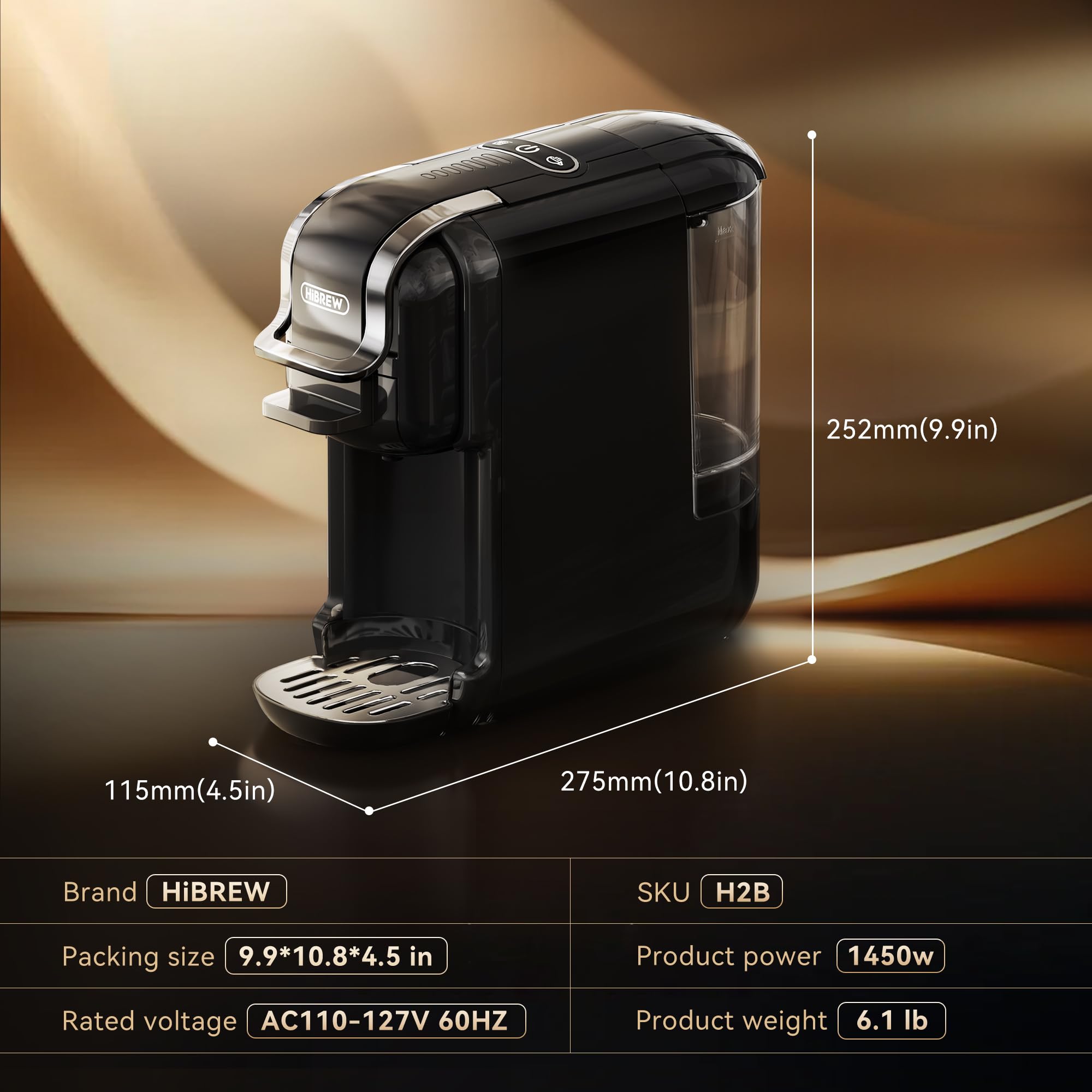 HiBREW H2B 5-in-1 Pod Coffee Maker - Compatible with Nespresso Capsules, Ground Coffee & Espresso Powder | Brews Iced Coffee, Espresso, Cappuccino & Long Black | Perfect for Home, Office & Hotel Use