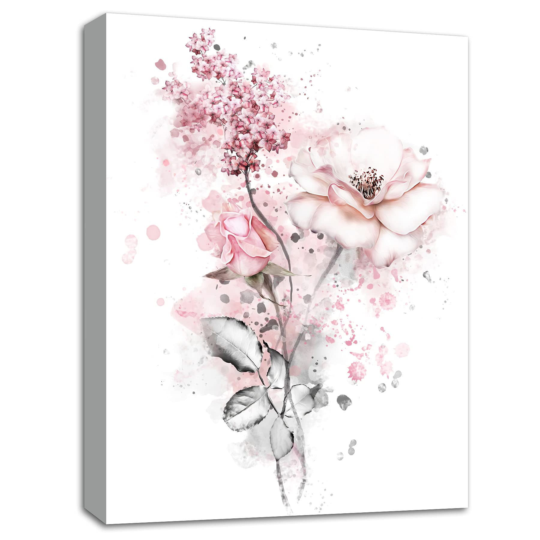 Pink Floral Canvas Wall Art - 12x16 Inch Wood Framed Bathroom Decor, Bedroom & Living Room Paintings - Easy to Hang Picture for Home Decoration | Perfect for Spa-Like Bathrooms & Cozy Living Spaces