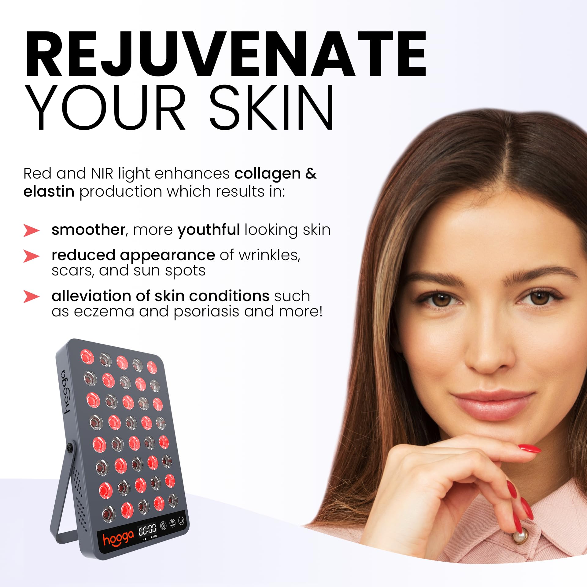 Hooga HG200 Red Light Therapy Device - 660nm & 850nm Dual Wavelength Near Infrared Light Therapy Panel with Timer & Stand | Clinical Grade for Skin Rejuvenation, Pain Relief, Muscle Recovery | Home & Professional Use for Face, Body, Joint Pain Relief & Anti-Aging Treatment