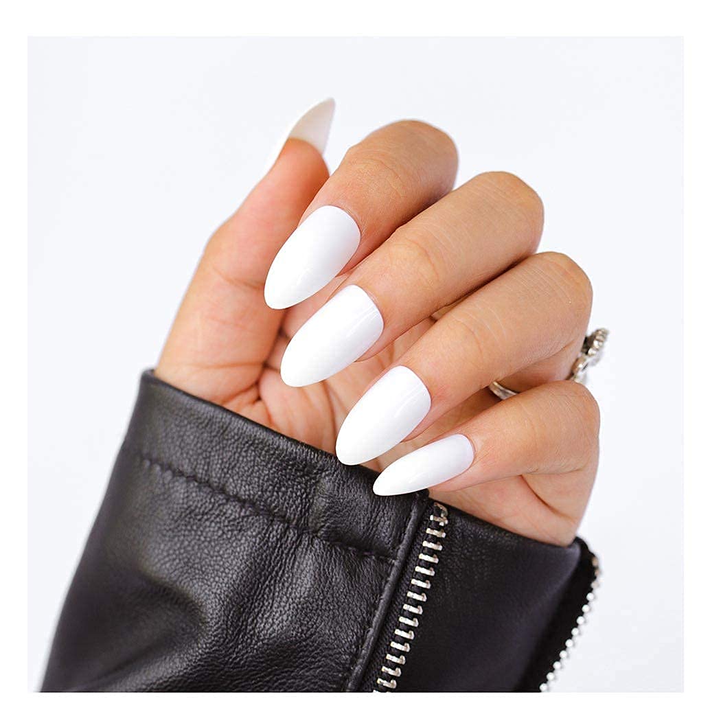 100 Pcs False Nails Full Cover Long Artificial Nails with Glue - White French Tip Press on Nails for Women, Reusable Fake Nails for Party, Wedding, Daily Wear & Special Occasions