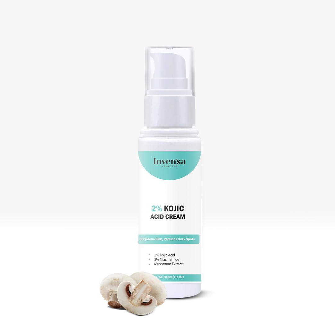 Invensa 2% Kojic Acid Face Cream for Pigmentation & Dark Spots - Brightening, Anti-Aging Treatment for Uneven Skin Tone & Sun Damage - Non-Greasy Formula for Men & Women (30g) - Perfect for Daily Skincare Routine & Nighttime Use