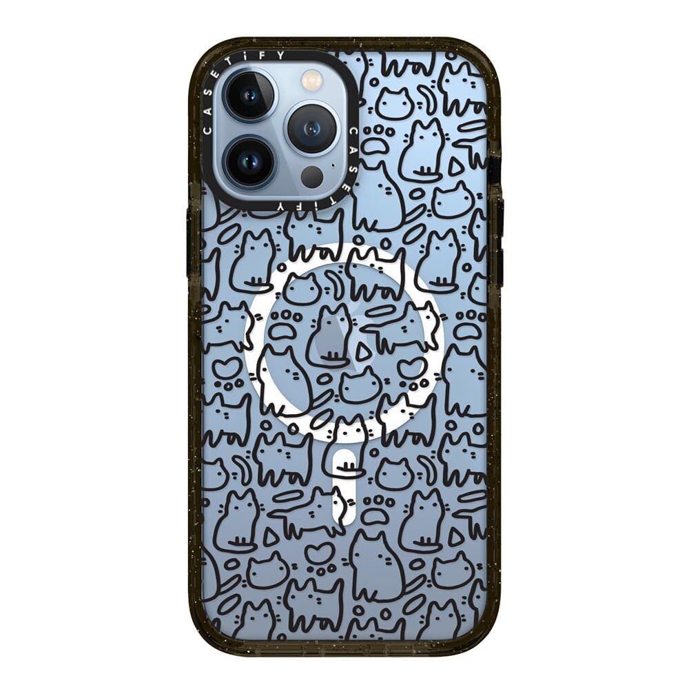 CASETiFY Impact Case for iPhone 13 Pro Max - Funny Doodle Kitty Cats Design - Clear Black Protective Phone Cover - Perfect for Daily Use, Travel & Gift Giving