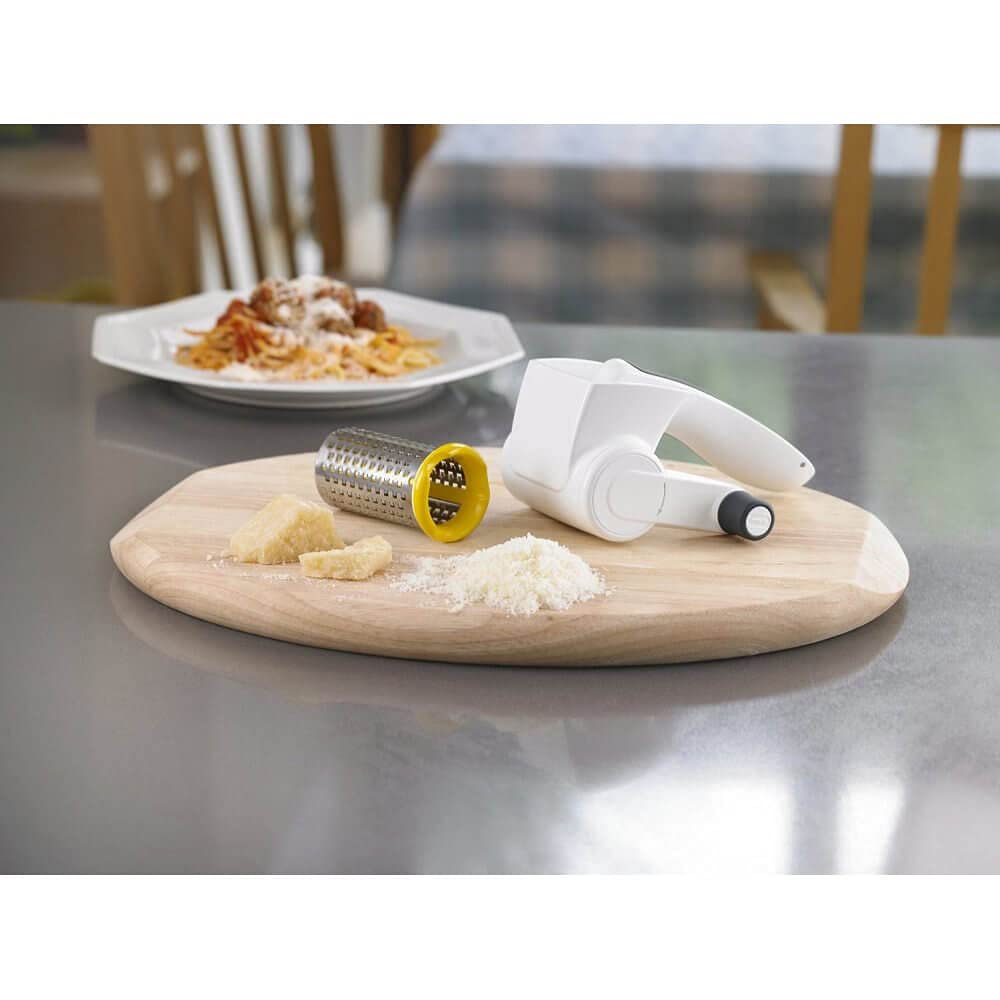 Zyliss Rotary Cheese Grater - Professional Handheld Grater for Cheese, Vegetables & Nuts - Ambidextrous Design - NSF Certified for Restaurants - Perfect for Pizza, Pasta & Salad Prep - White
