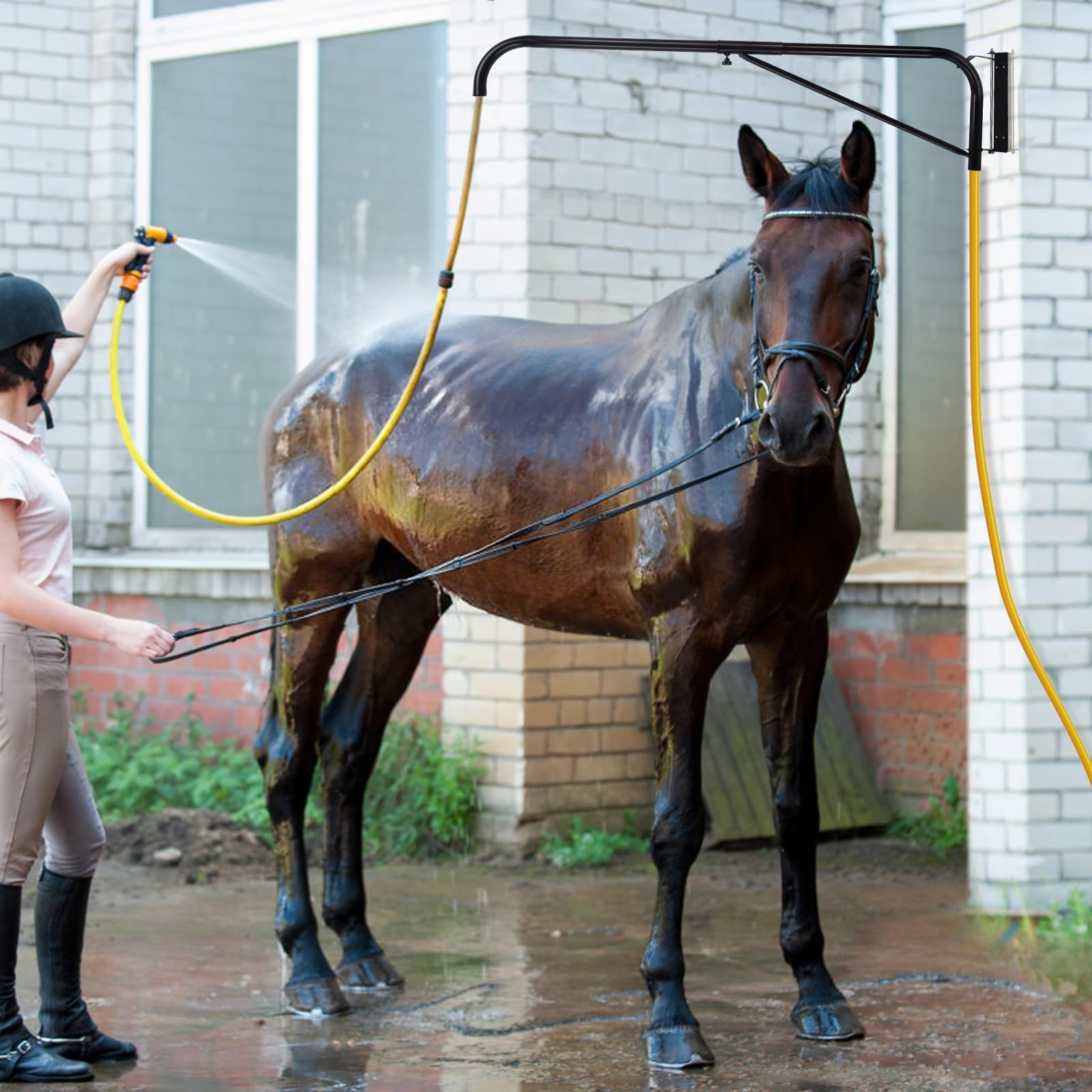 **Horse Wash Stall Hose Boom - 180° Swivel Wall Mount Hose Boom Arm for Horse Washing, Prevents Tangling & Trampling, Fits Standard Garden Hose (Hose Not Included) - Ideal for Stable, Barn & Equine Care**