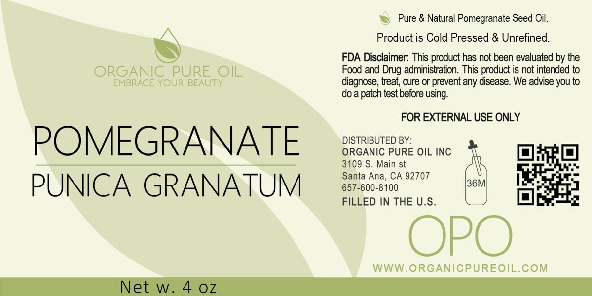 Organic Cold Pressed Pomegranate Seed Oil (4oz) - 100% Pure, Unrefined, Extra Virgin, Vegan, Non-GMO OPO Oil for Face, Skin, Hair, Nails & Cuticles - Dark Glass Bottle with Dropper - Perfect for Anti-Aging, Moisturizing & Under Eye Care