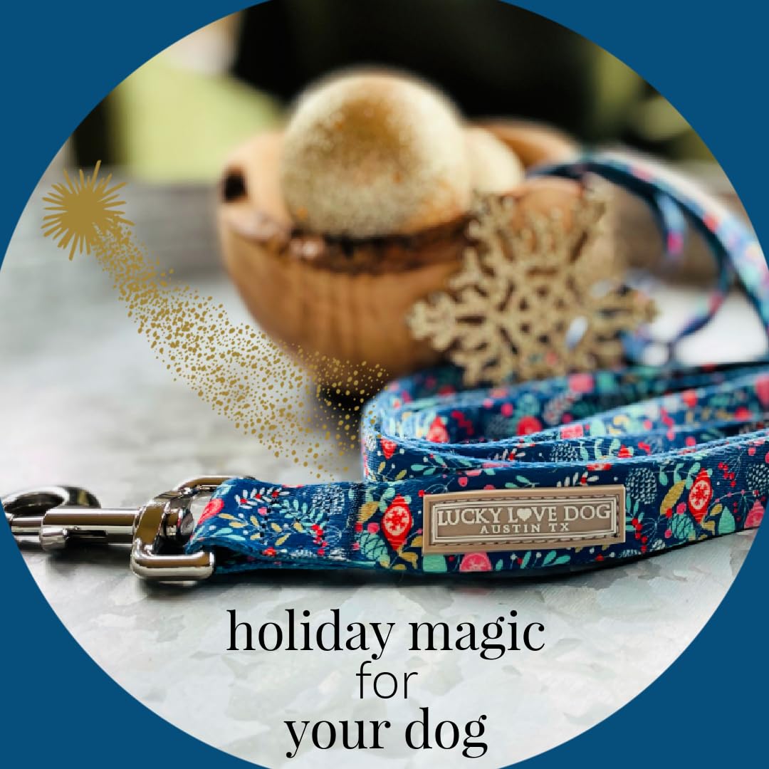 Blue Winter Pinecones Dog Collar with Lucky Love Charm - Festive Holiday Pet Accessory for Small, Medium & Large Dogs | Perfect for Christmas Photos, Winter Walks & Seasonal Celebrations