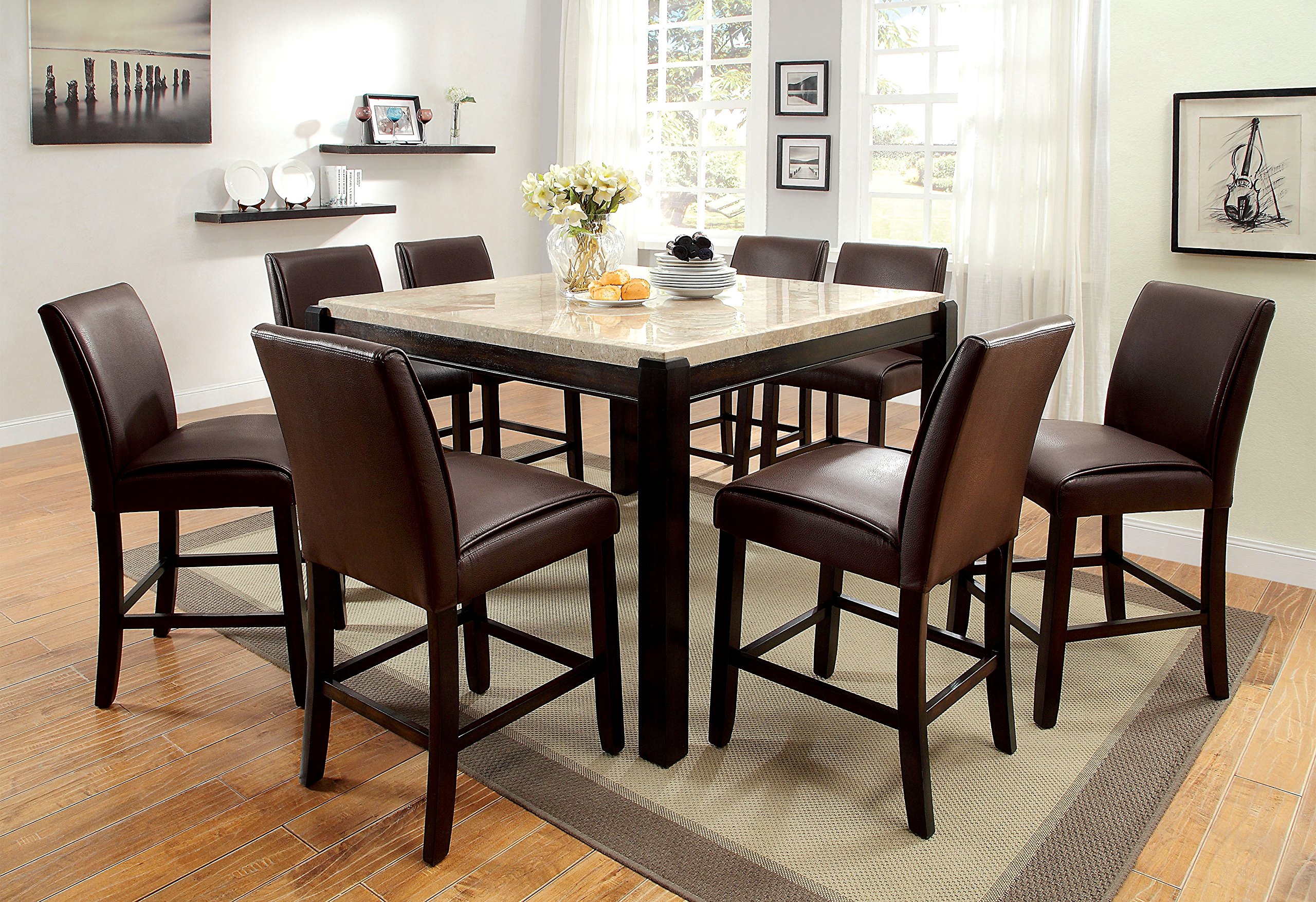 Minna Contemporary Leatherette Pub Chairs Set of 2 - Modern Bar Stools for Kitchen Island, Breakfast Nook & Home Bar - Comfortable PU Leather Counter Height Seating