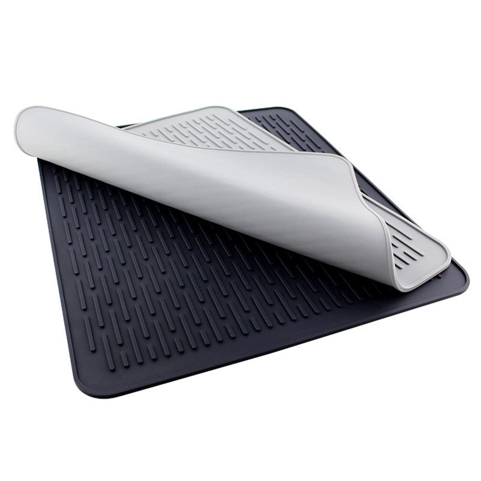 Heat Resistant Silicone Dish Drying Mat - 45x40cm Waterproof Kitchen Drain Pad & Pot Holder - Perfect for Countertop Protection, Drying Dishes, and Hot Cookware Handling (Black)