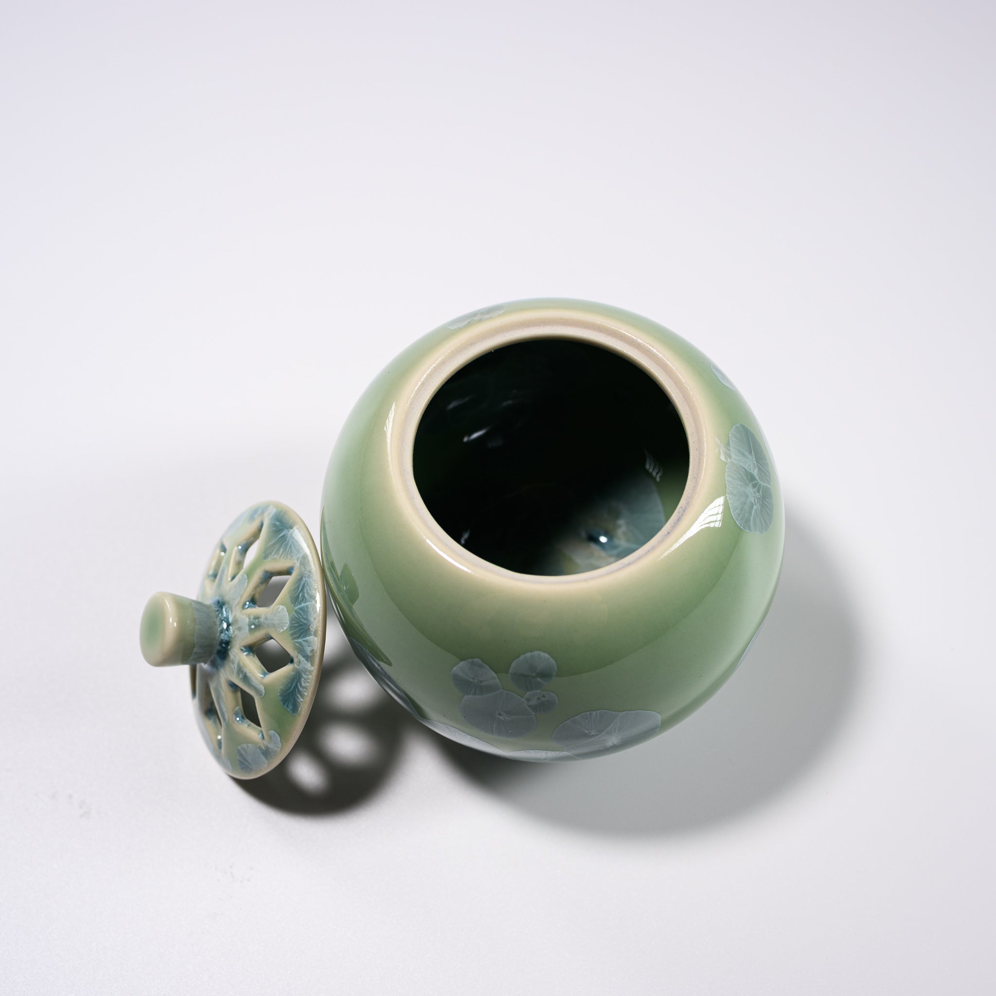 Premium Kyo Kiyomizu Ware Ceramic Incense Burner - Traditional Japanese Green Flower Glaze Design for Home Meditation, Yoga & Zen Decor