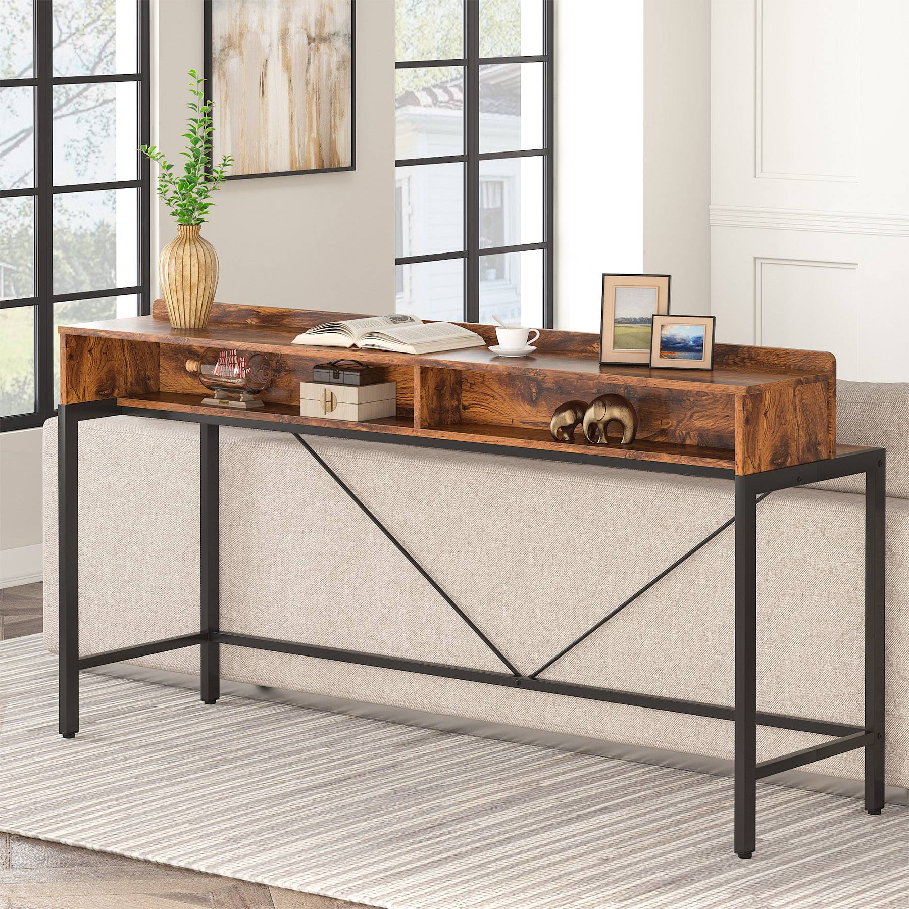 2 Tier Console Table with Open Shelves - 70.9