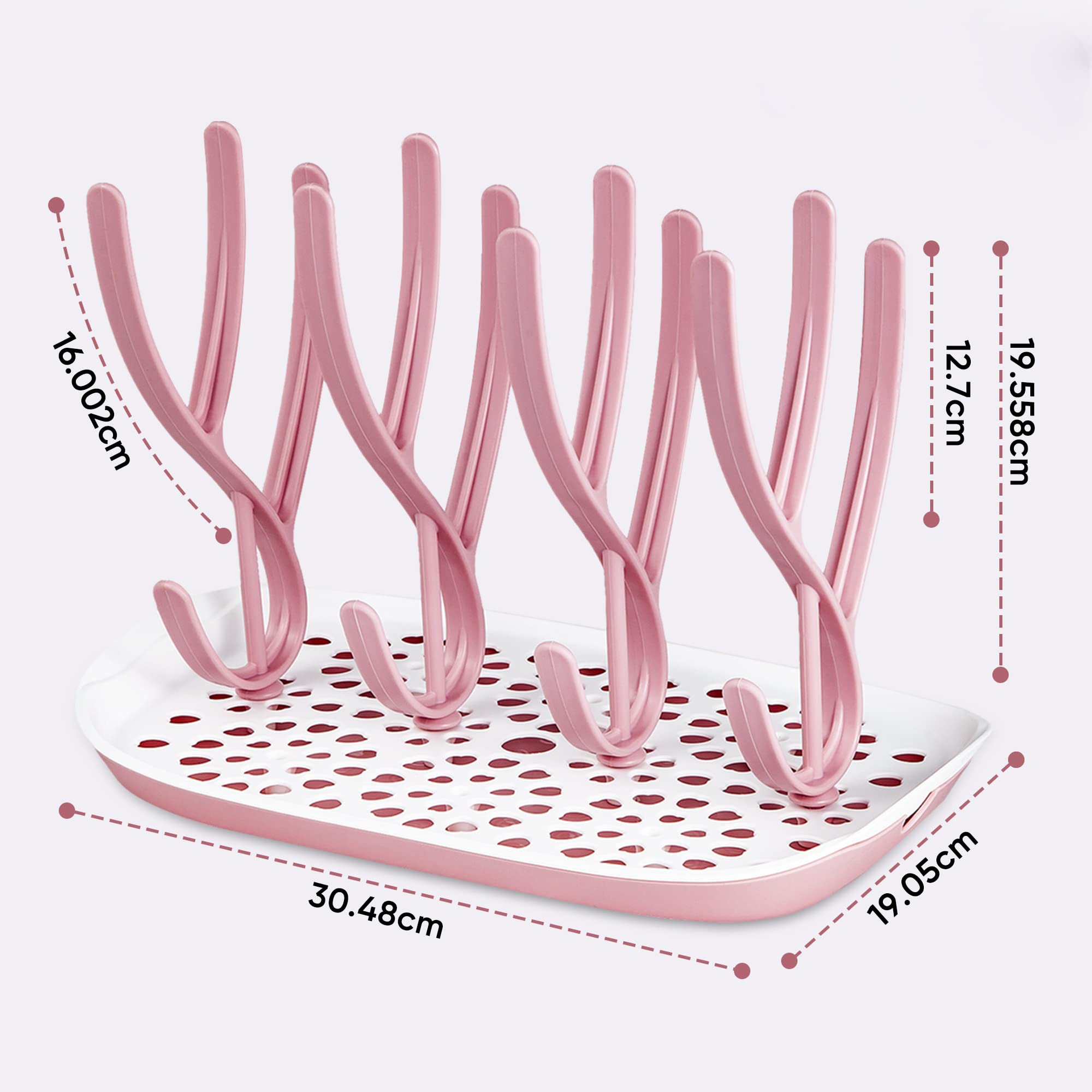 Albert Austin Baby Bottle Drying Rack - 8 Bottle Capacity, Hygienic Air-Dry Storage for Baby Bottles, Nipples, Sippy Cups & Pacifiers | Space-Saving Nursery Organizer | Perfect for Breastfeeding Moms & Daycare Use (Pink)