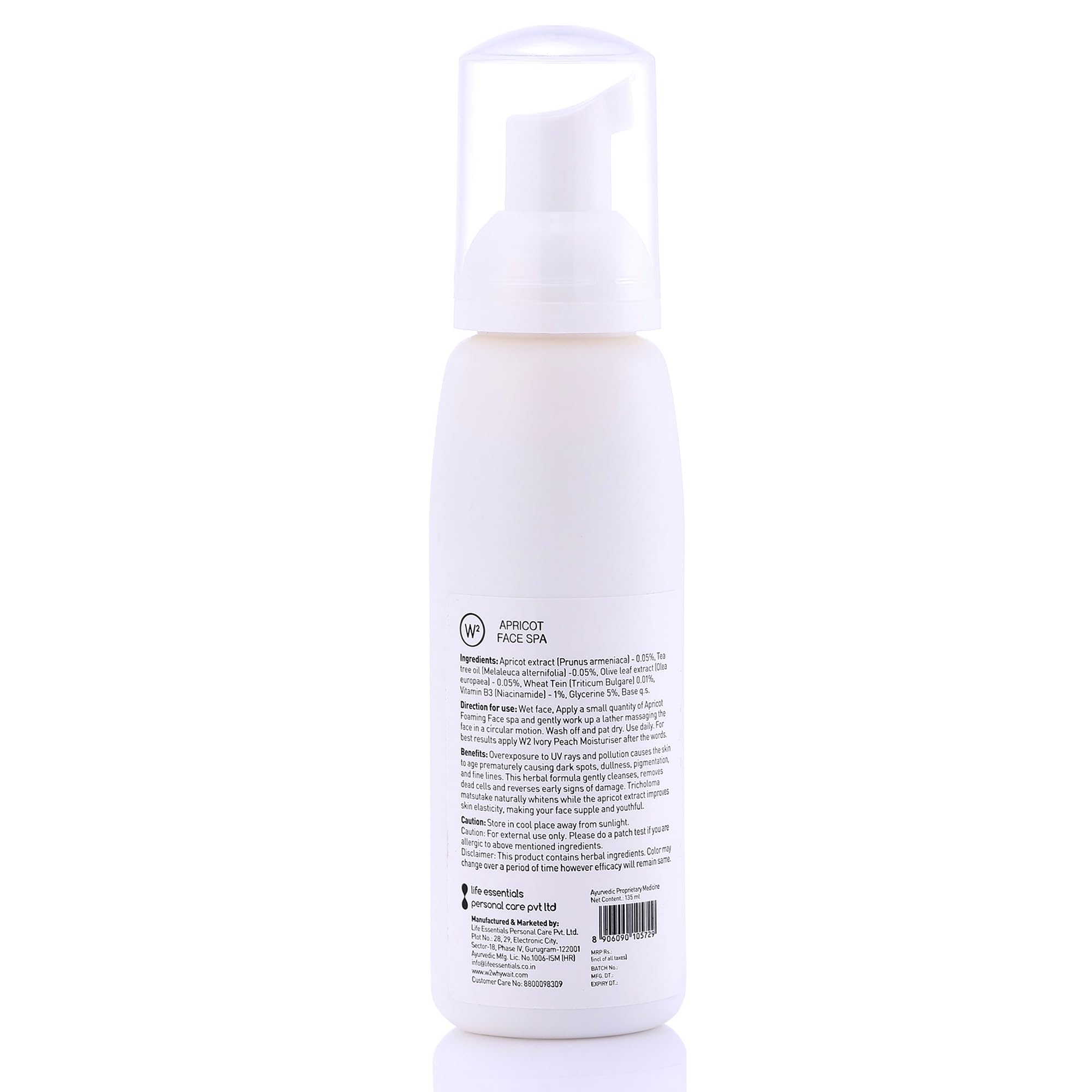W2 Why Wait Apricot Foaming Face Wash - Anti-Aging Cleanser with Apricot, Wheatgerm, Mushroom & Tea Tree Oil (135ml) | Gentle Exfoliating Facial Cleanser for Glowing Skin - Perfect for Daily Skincare Routine & Spa Treatments