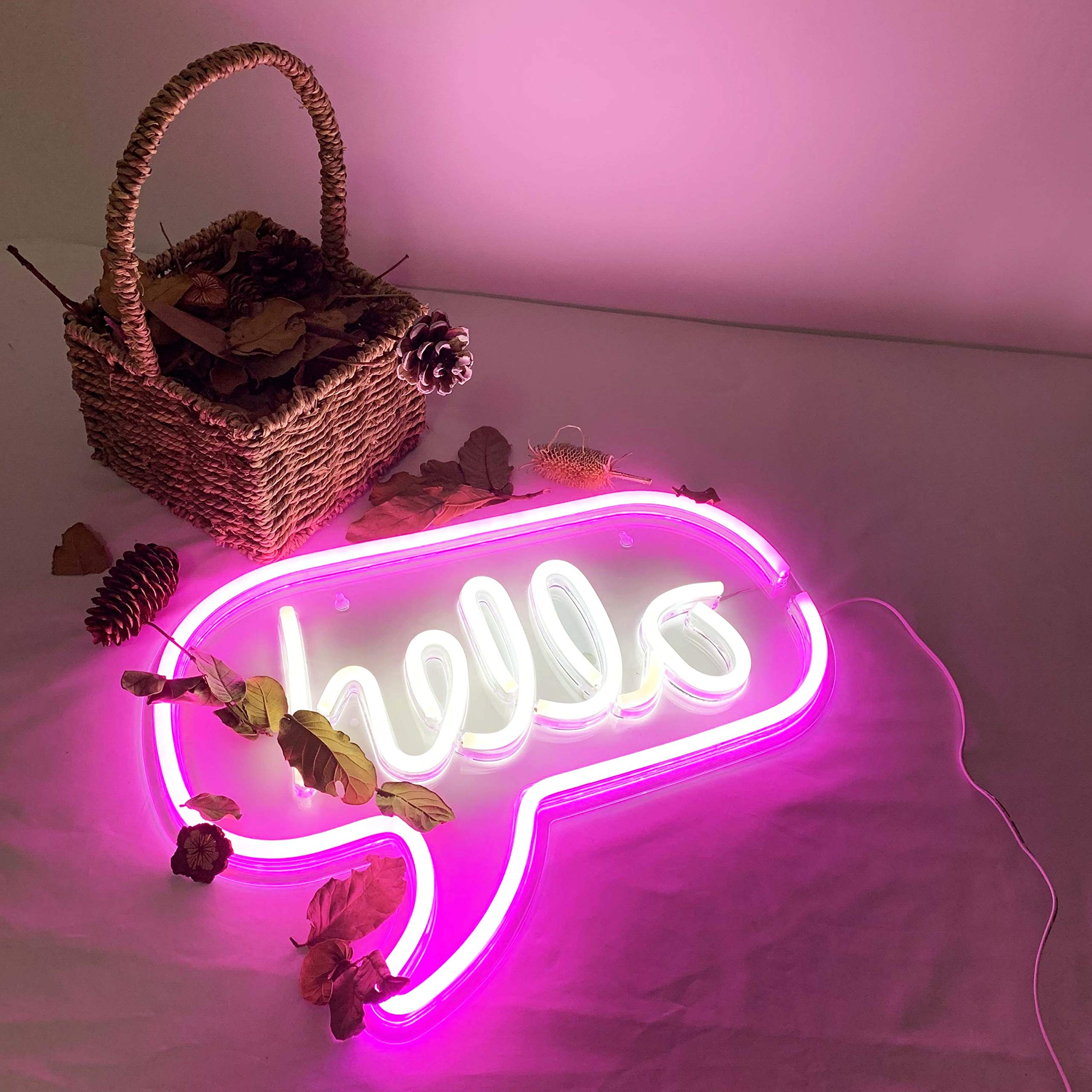 Large LED Hello Neon Sign - USB Powered Wall Decor for Kids Room, Living Room, Office, Bar & Restaurant | Night Light for Christmas, Festivals & Parties | Perfect for Home Decor, Bedroom Lighting & Event Decoration