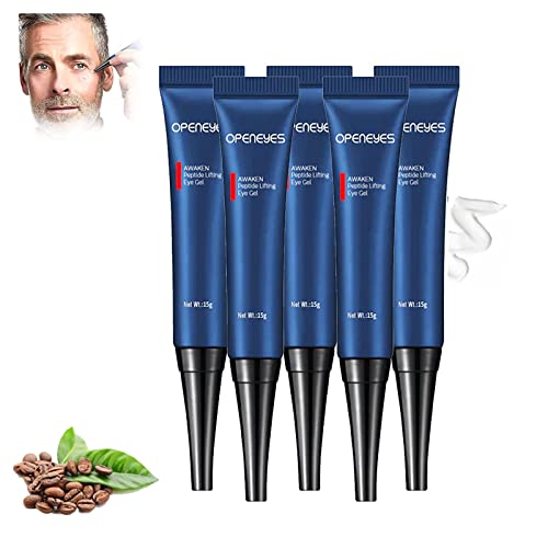 Openeyes Awaken Peptide Lifting Eye Gel - Natural Depuffing Eye Cream & Serum for Puffiness, Under Eye Bags, Dark Circles & Wrinkles (5PC) | Hydrating & Firming Treatment for Morning & Night Skincare Routine